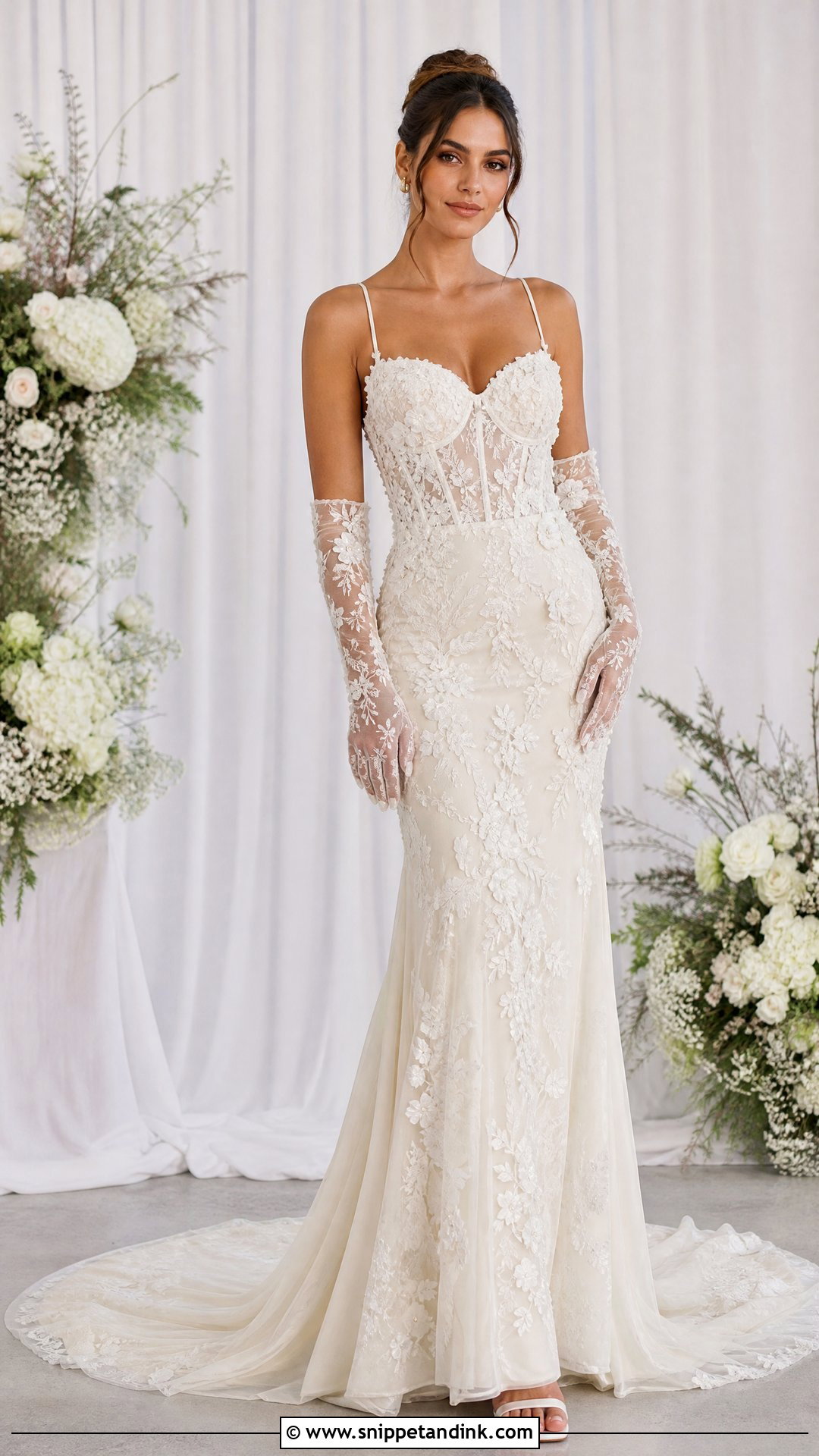 Floral Corset Wedding Dress With Sheer Gloves - Snippet and Ink - 25 Floral Wedding Dresses
