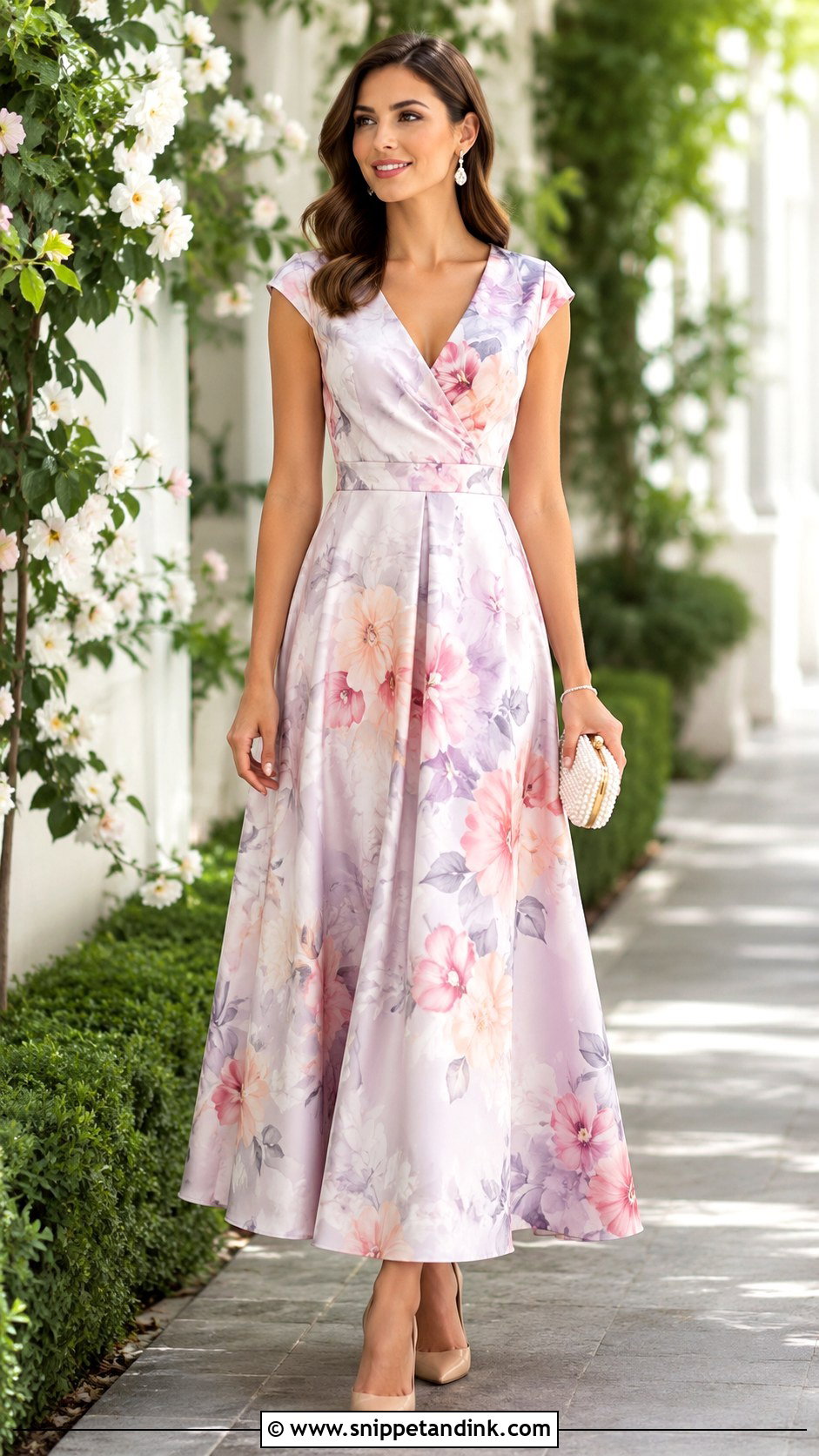 Floral Crepe A Line Gown - Snippet and Ink - 25 Flowered Crepe Gown Styles