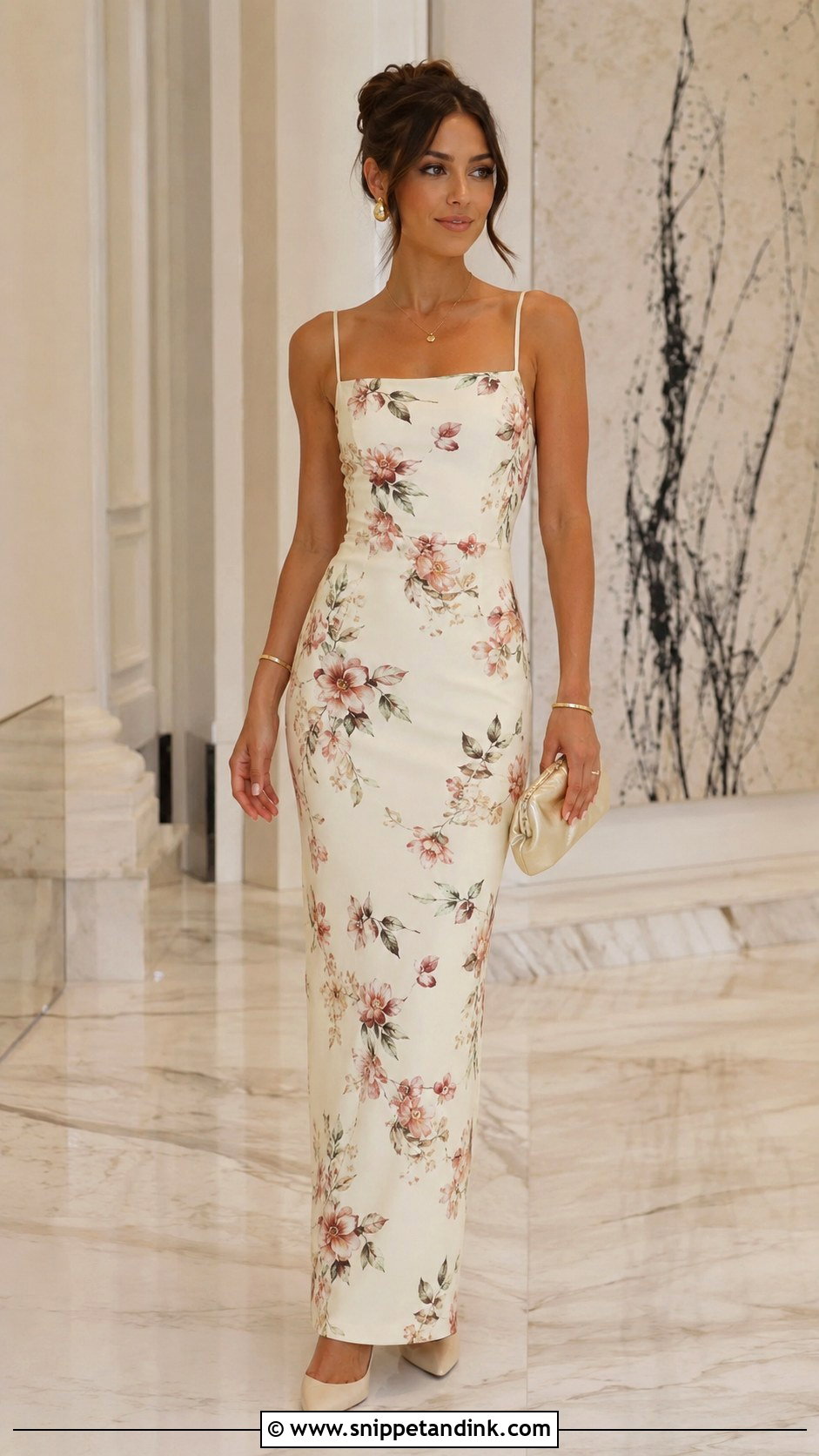 Floral Crepe Column Gown - Snippet and Ink - 25 Flowered Crepe Gown Styles