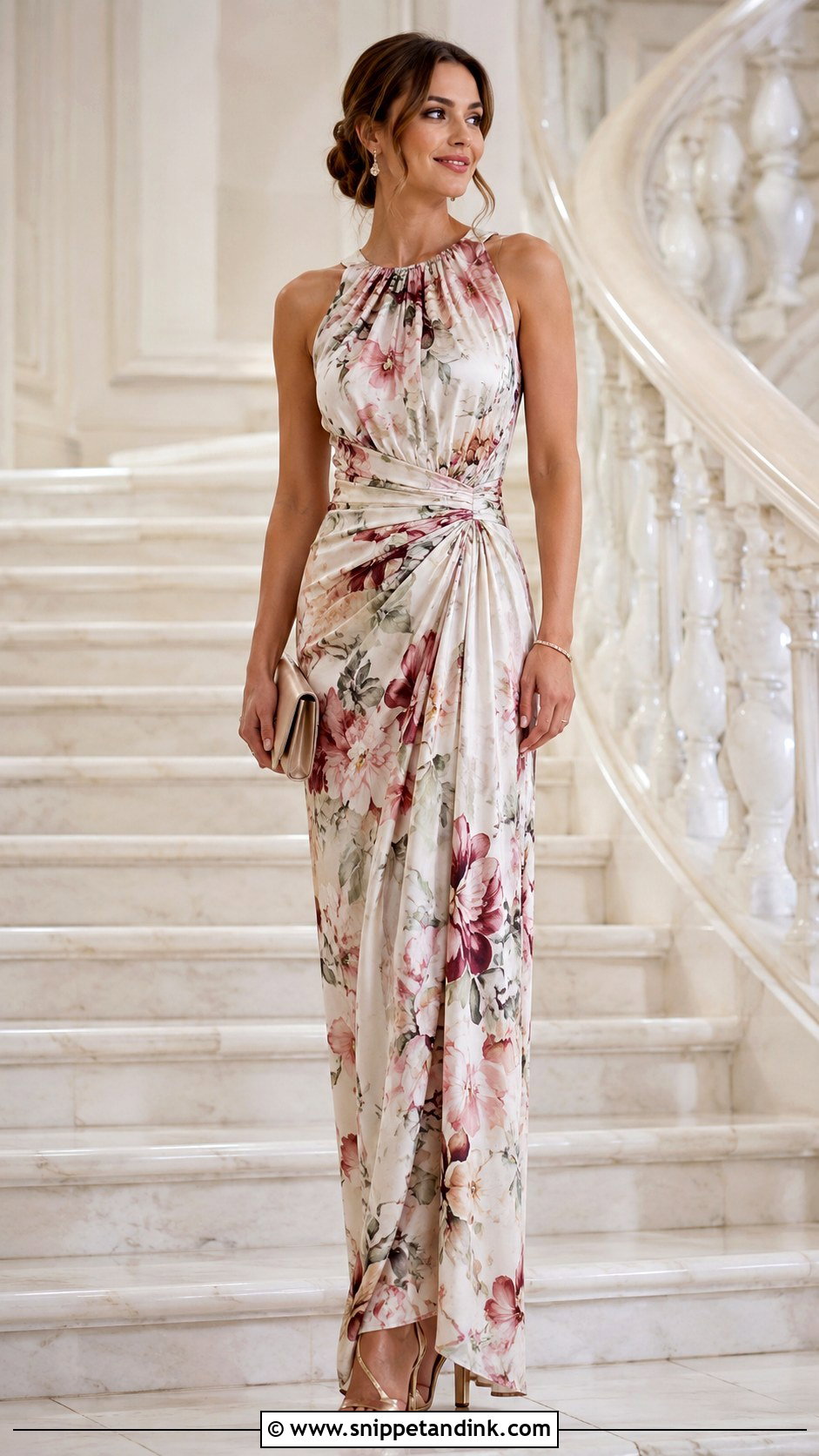 Floral Crepe Draped Gown - Snippet and Ink - 25 Flowered Crepe Gown Styles
