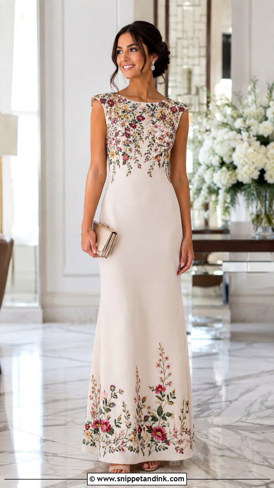 Floral Crepe Embroidered Gown - Snippet and Ink - 25 Flowered Crepe Gown Styles