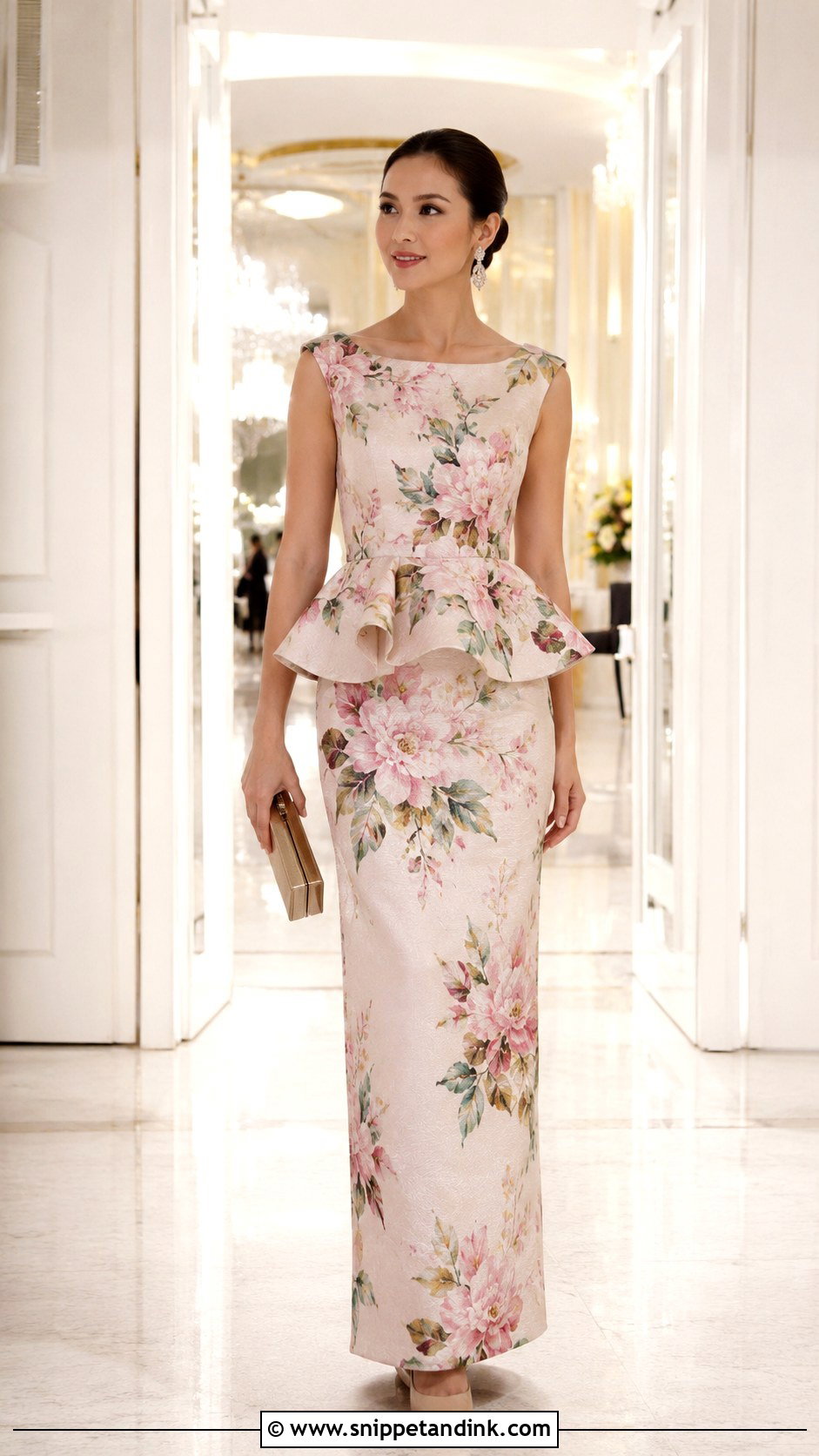 Floral Crepe Peplum Gown - Snippet and Ink - 25 Flowered Crepe Gown Styles