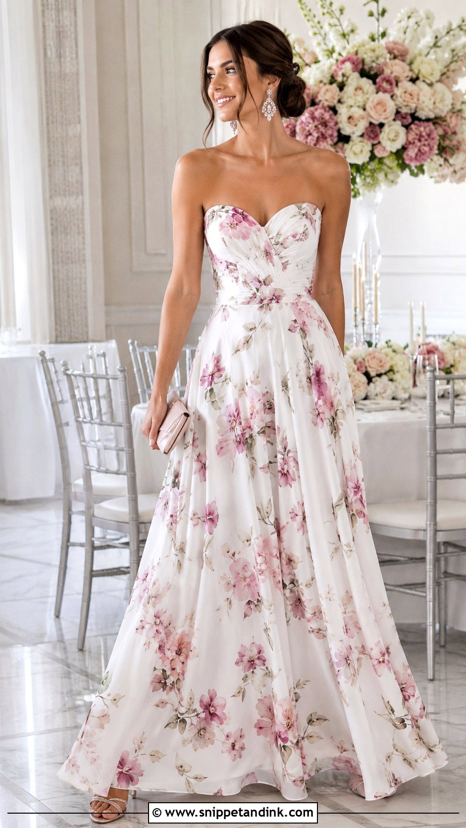 Floral Crepe Sweetheart Gown - Snippet and Ink - 25 Flowered Crepe Gown Styles