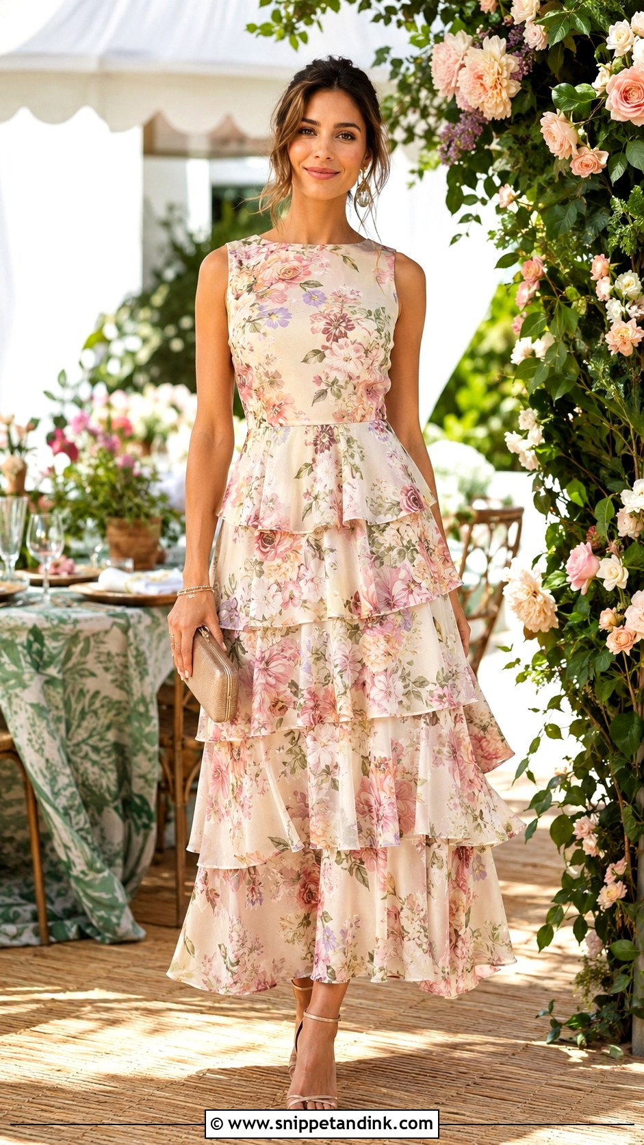 Floral Crepe Tiered Gown - Snippet and Ink - 25 Flowered Crepe Gown Styles