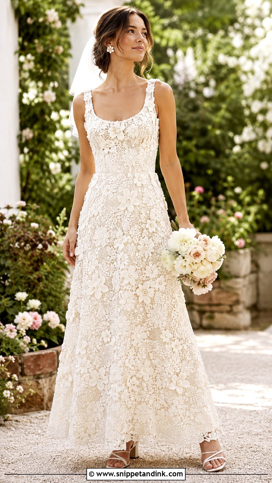 Floral Crochet Wedding Dress With A Line Skirt - Snippet and Ink - 20 DIY Crochet Wedding Dress Ideas