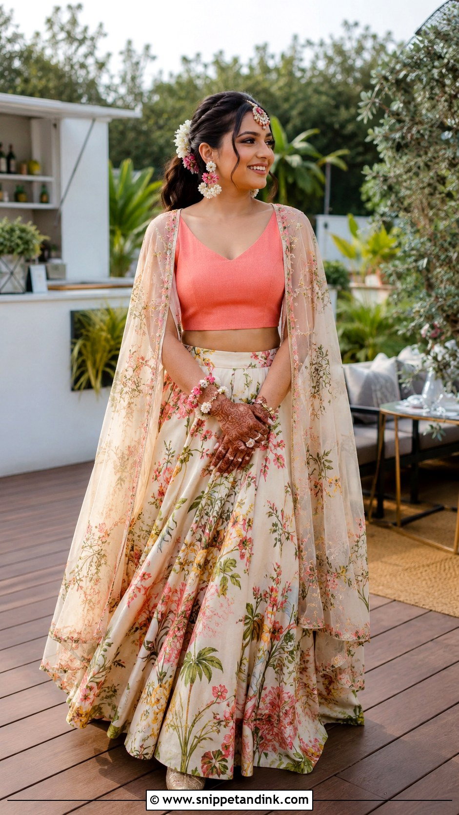 Floral Crop Top Mehendi Skirt - Snippet and Ink - 20 Bridal Mehendi Dress Ideas