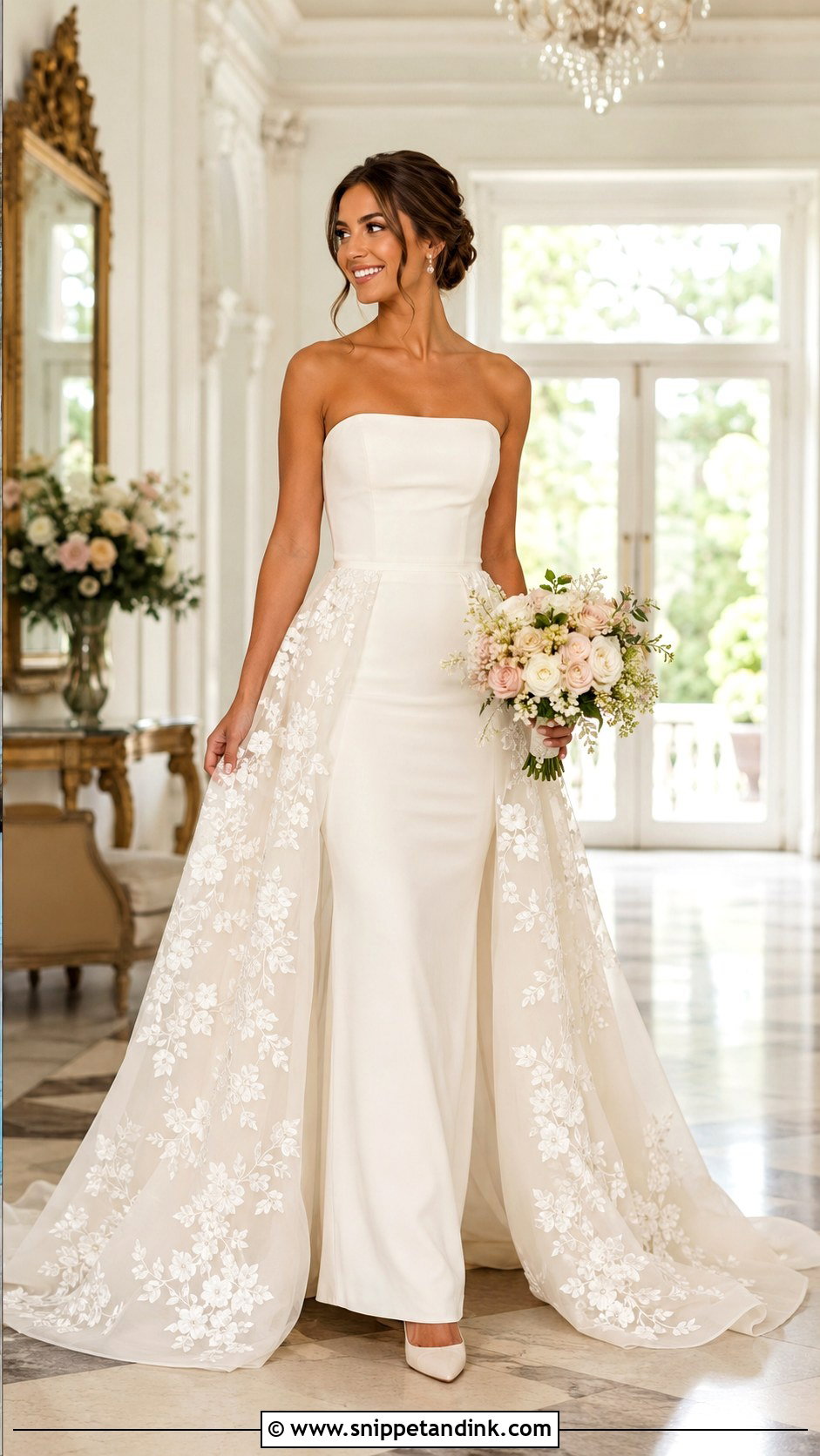 Floral Detachable Skirt Wedding Dress - Snippet and Ink - 25 Flowery Wedding Dress Ideas