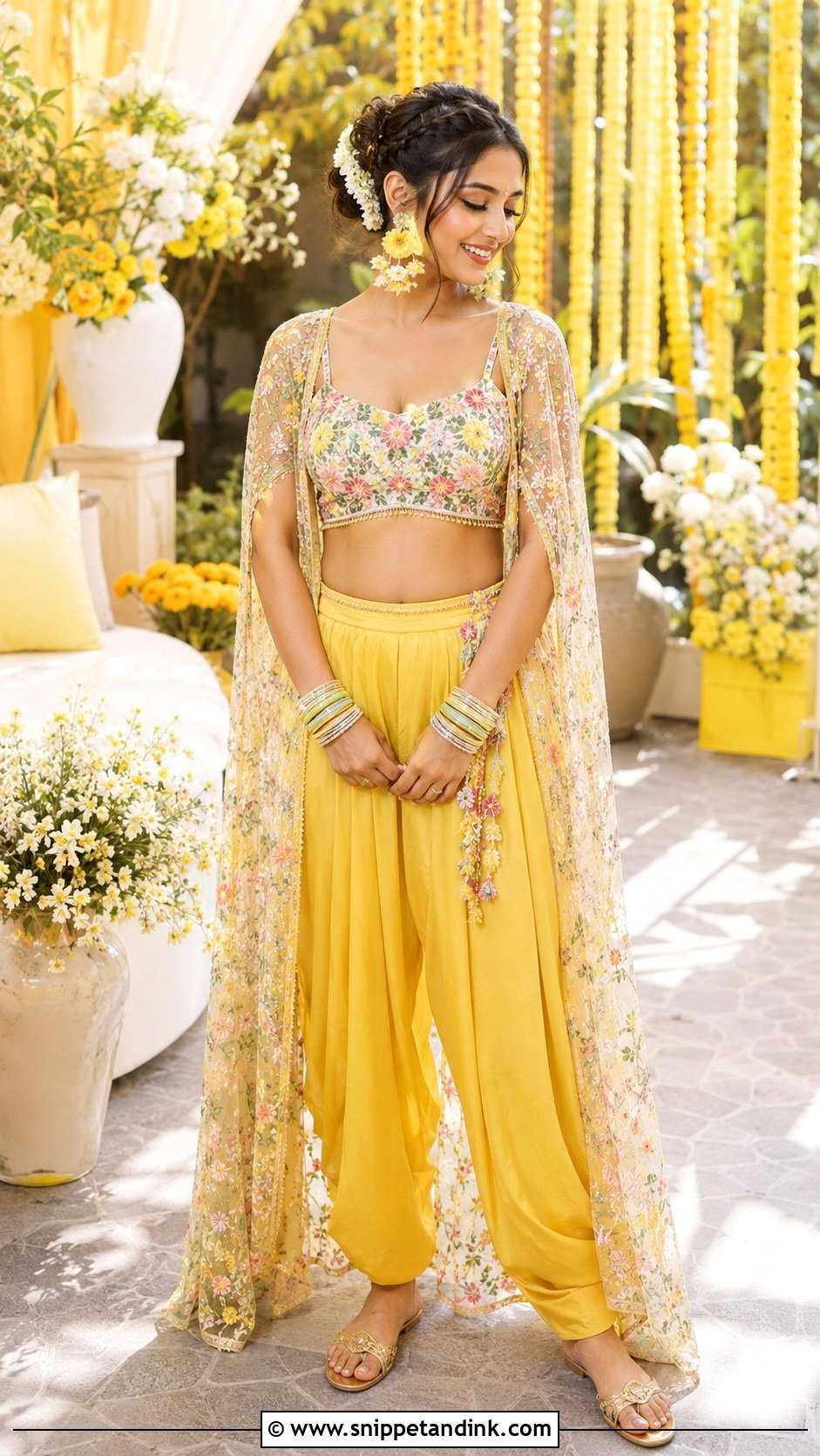 Floral Dhoti Pant Haldi Outfit - Snippet and Ink - 20 Floral Haldi Outfit Ideas