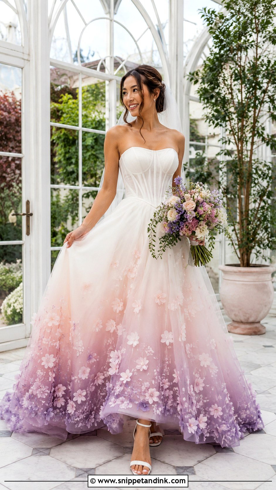Floral Dip Dye Wedding Dress - Snippet and Ink - 20 Dip Dye Wedding Dress Ideas