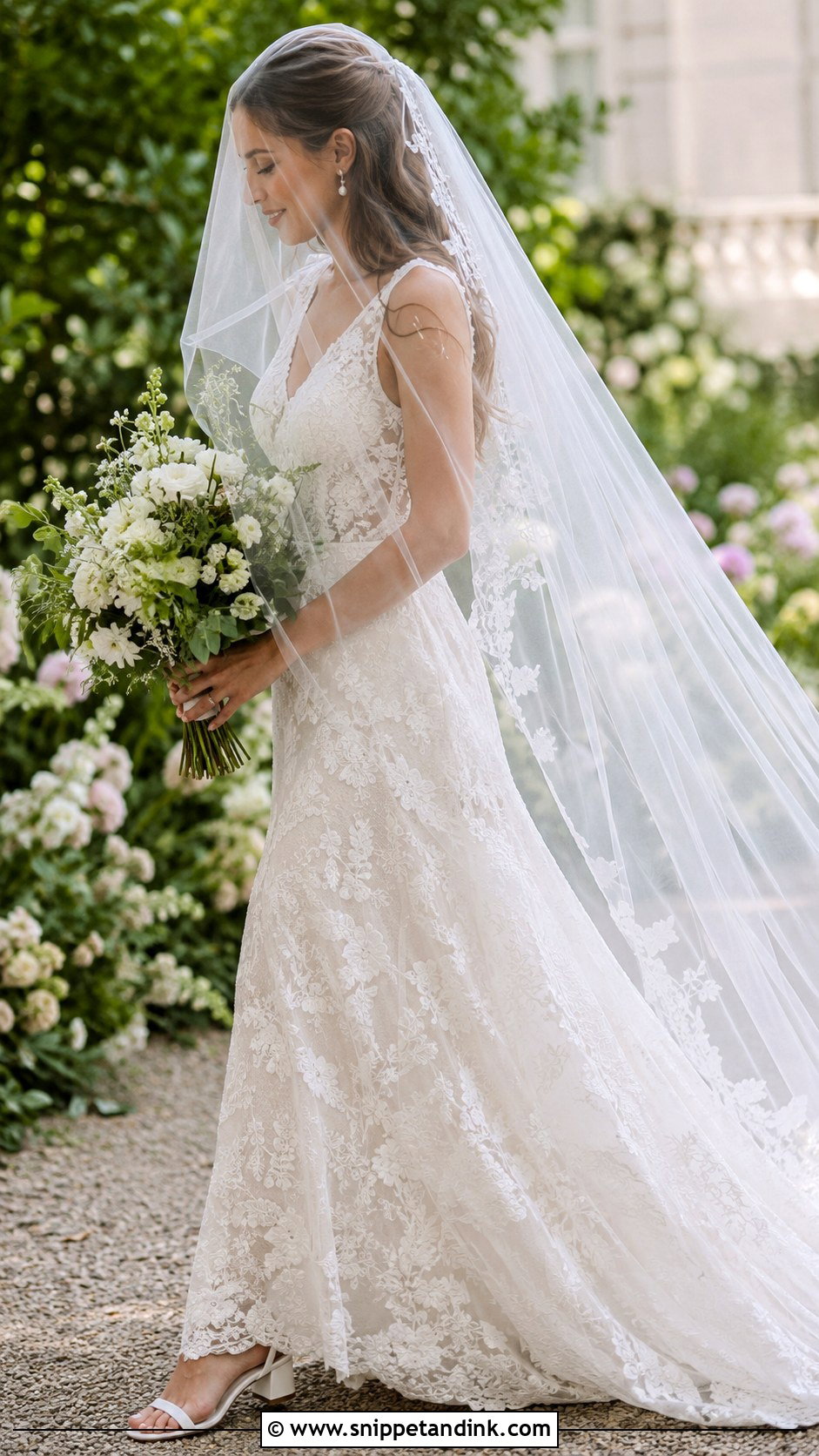 Floral Double Veil With Garden Wedding Dress - Snippet and Ink - 20 Double Veil Ideas