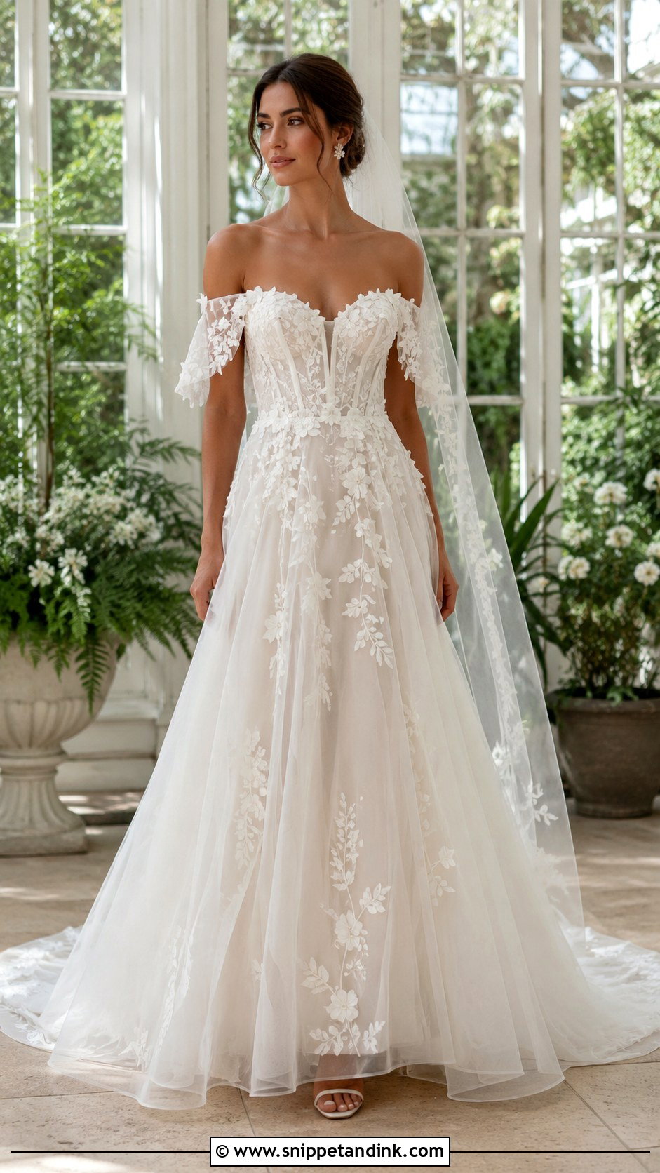 Floral Drop Sleeve Wedding Dress - Snippet and Ink - 20 Drop Sleeve Wedding Dress Ideas