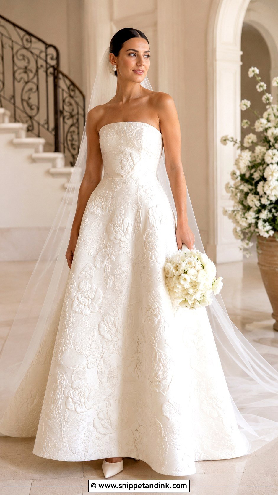 Floral Embossed Wedding Dress - Snippet and Ink - 25 Textured Wedding Dress Ideas