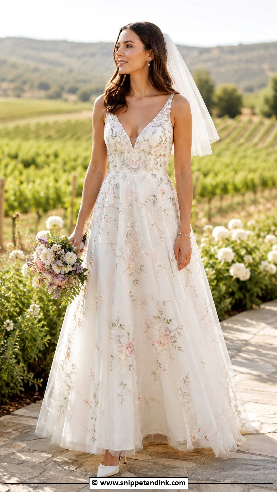 Floral Embroidered A Line Wedding Dress - Snippet and Ink - 30 Flower Wedding Dress Ideas