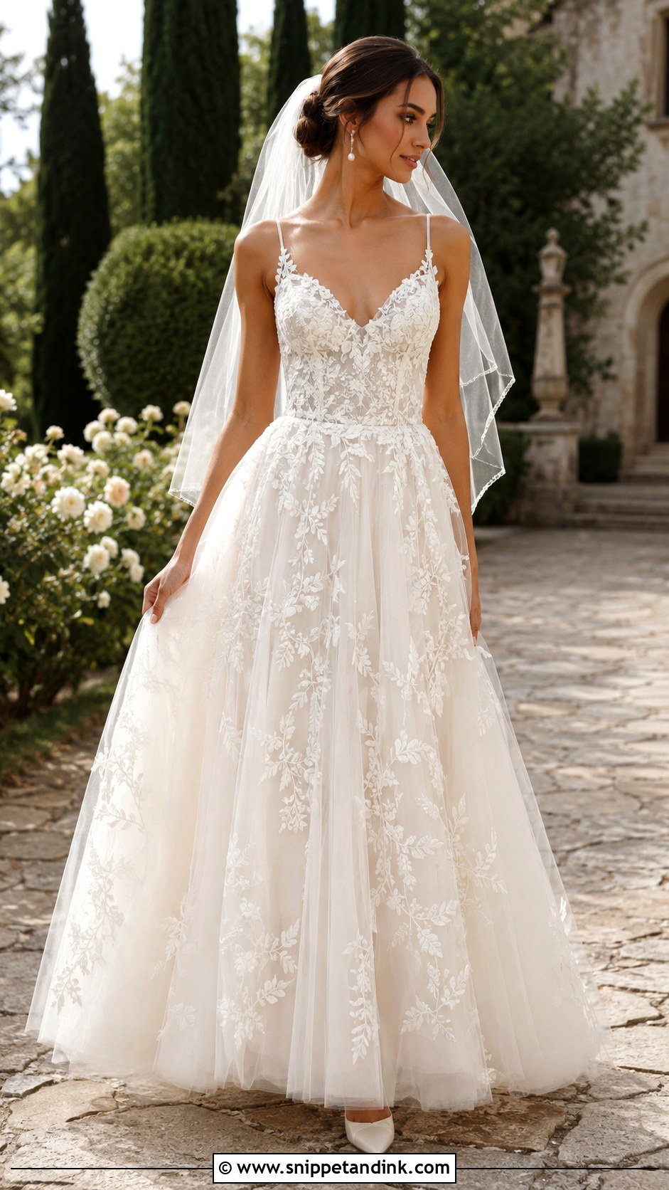 Floral Embroidered A Line Wedding Gown - Snippet and Ink - 20 Embroidered Wedding Gown Ideas