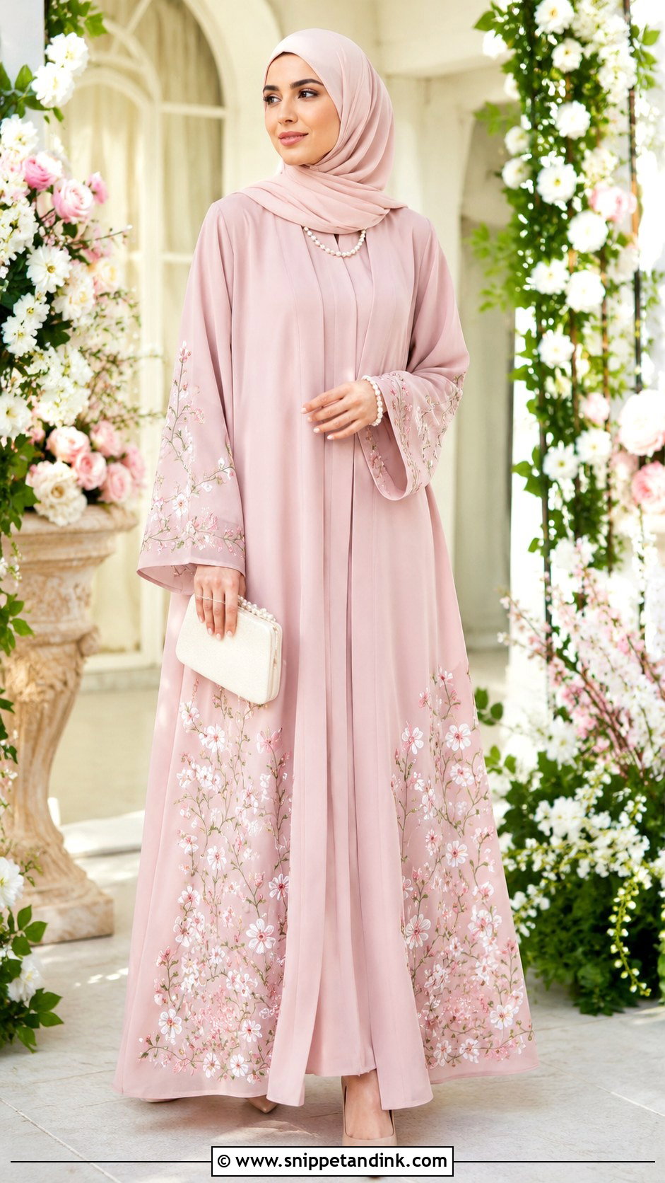 Floral Embroidered Abaya - Snippet and Ink - 30 Wedding Abaya Ideas