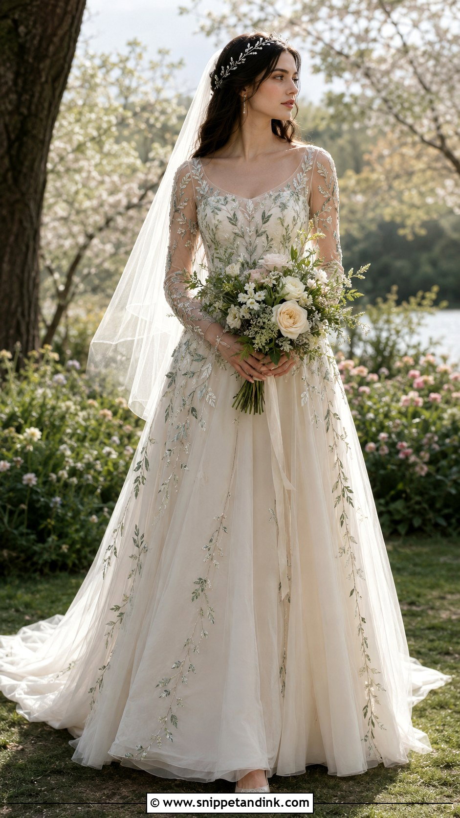 Floral Embroidered Arwen Wedding Dress - Snippet and Ink - 20 Arwen Wedding Dress Ideas