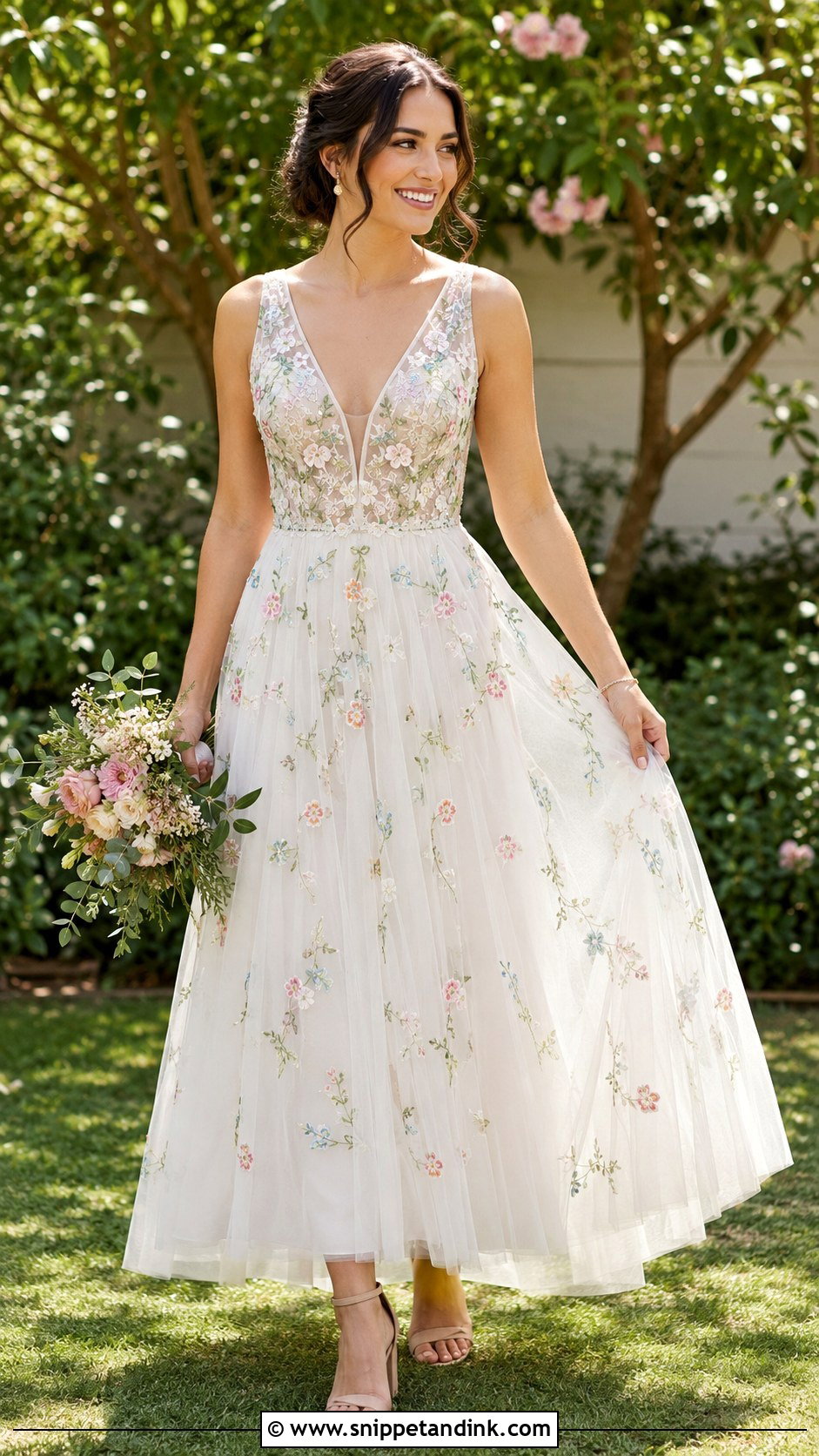 Floral Embroidered Backyard Wedding Dress - Snippet and Ink - 20 Backyard Wedding Dresses