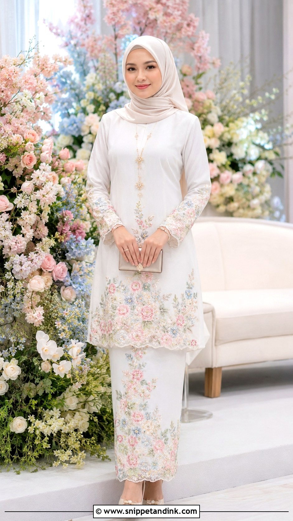 Floral Embroidered Baju Kurung - Snippet and Ink - 30 Malay Wedding Dress Ideas