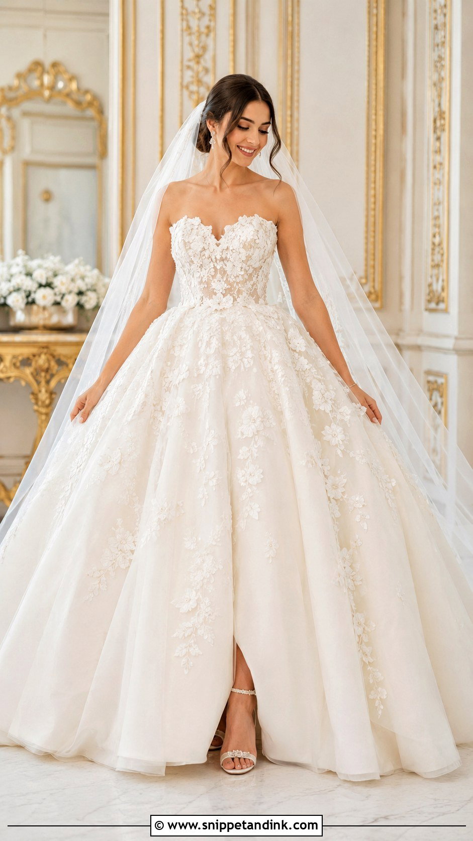 Floral Embroidered Ball Gown Wedding Dress - Snippet and Ink - 25 Floral Embroidered Wedding Dress Ideas