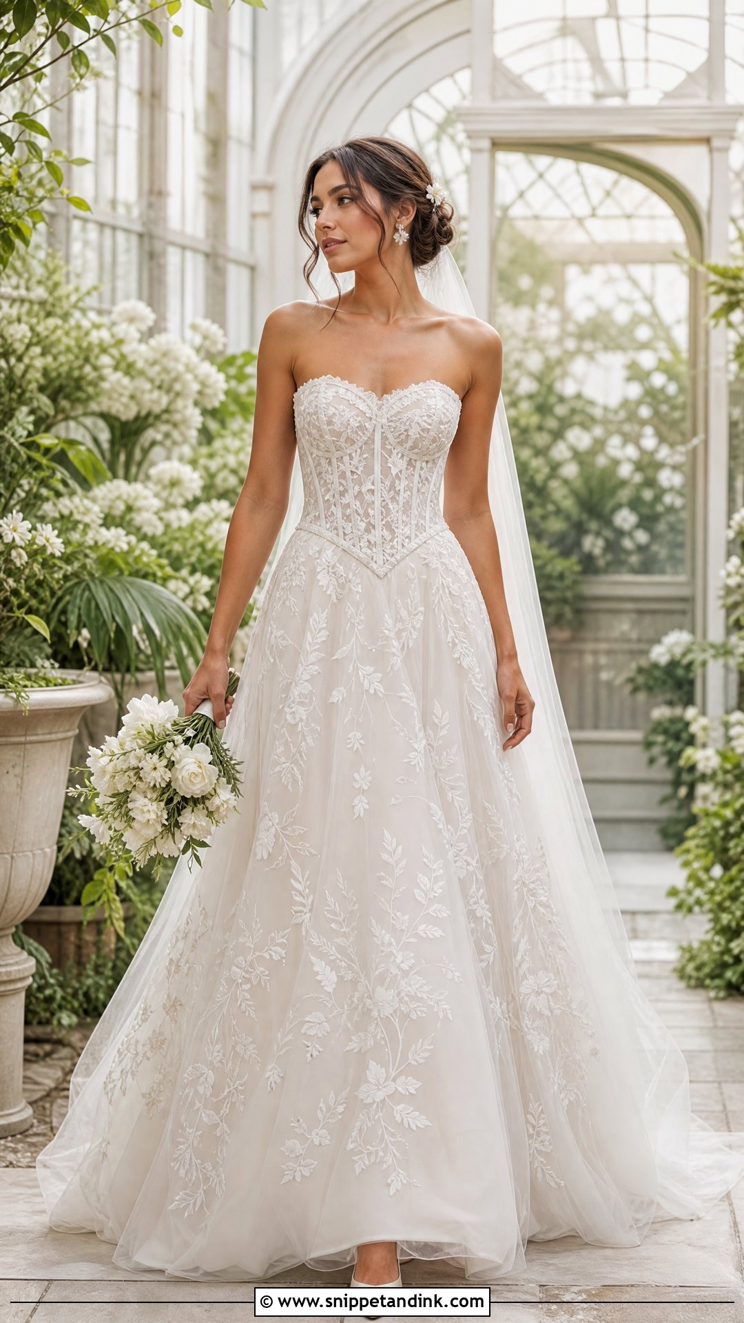 Floral Embroidered Basque Waist Wedding Dress - Snippet and Ink - 20 Vintage Basque Waist Wedding Dress Ideas