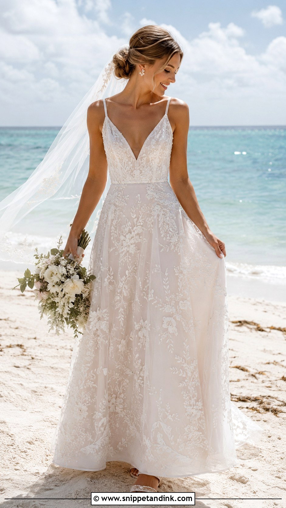 Floral Embroidered Beach Bridal Dress - Snippet and Ink - 20 Beach Bridal Ideas