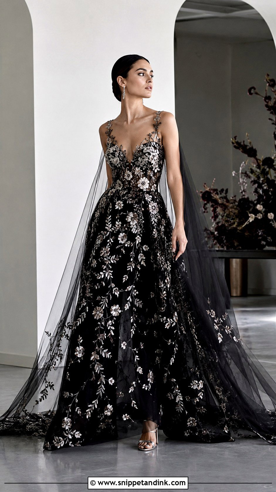 Floral Embroidered Black Wedding Dress - Snippet and Ink - 25 Floral Embroidered Wedding Dress Ideas