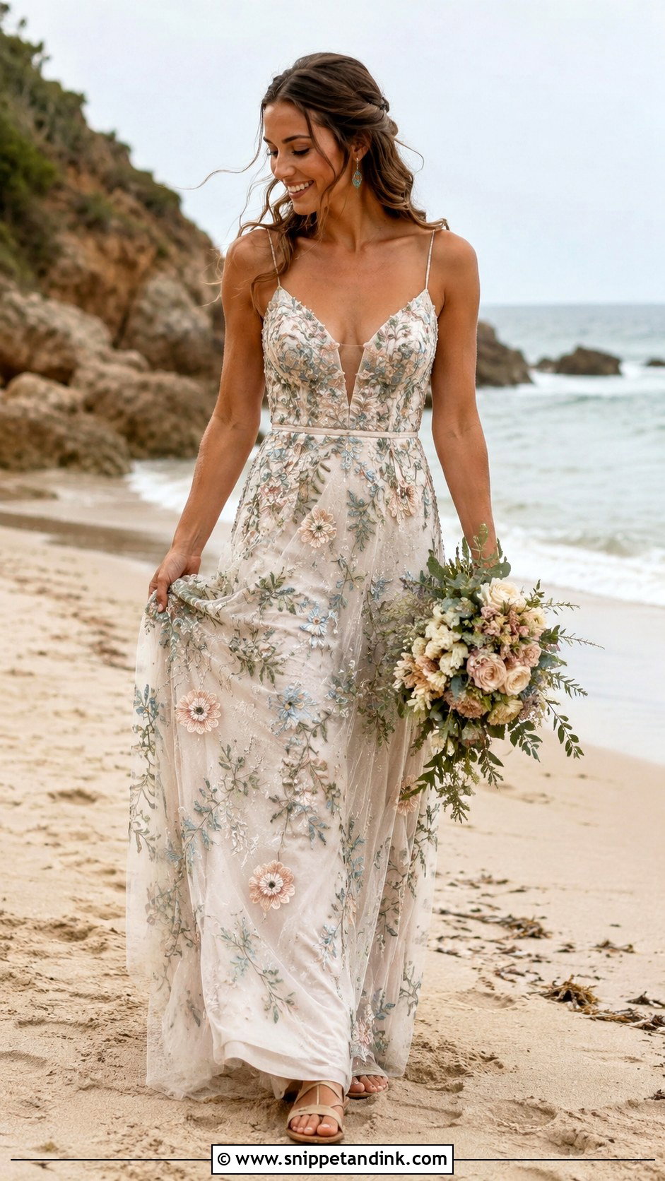Floral Embroidered Bohemian Beach Wedding Dress - Snippet and Ink - 20 Bohemian Beach Wedding Dress Ideas