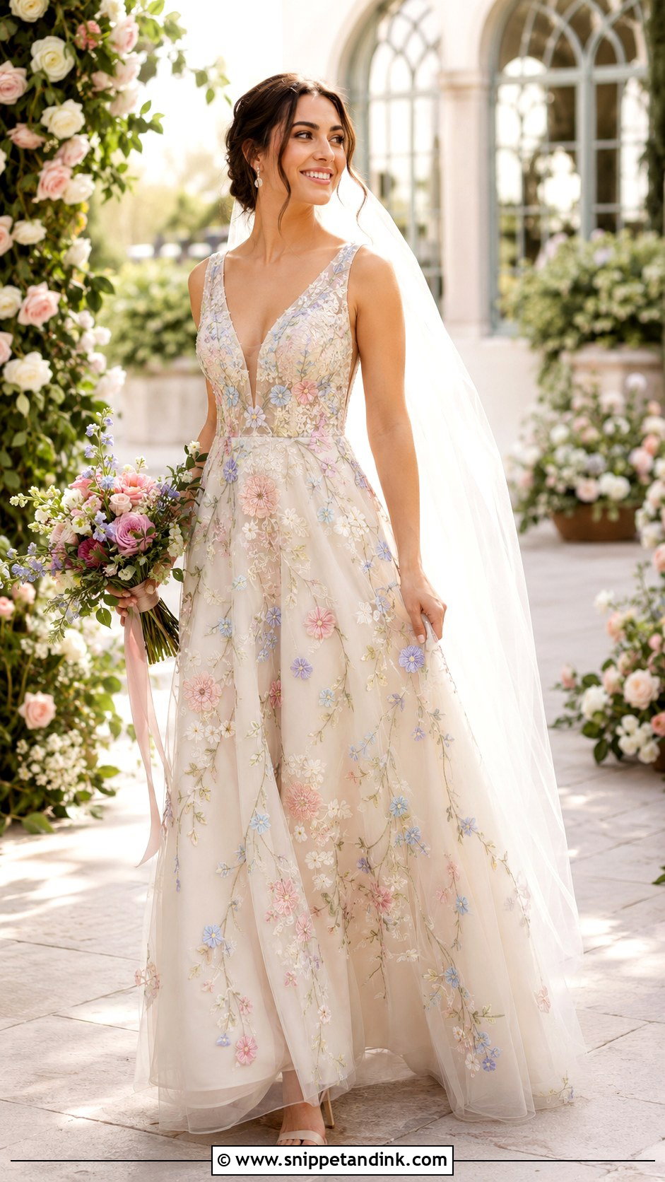 Floral Embroidered Boho Wedding Dress - Snippet and Ink - 25 Floral Embroidered Wedding Dress Ideas
