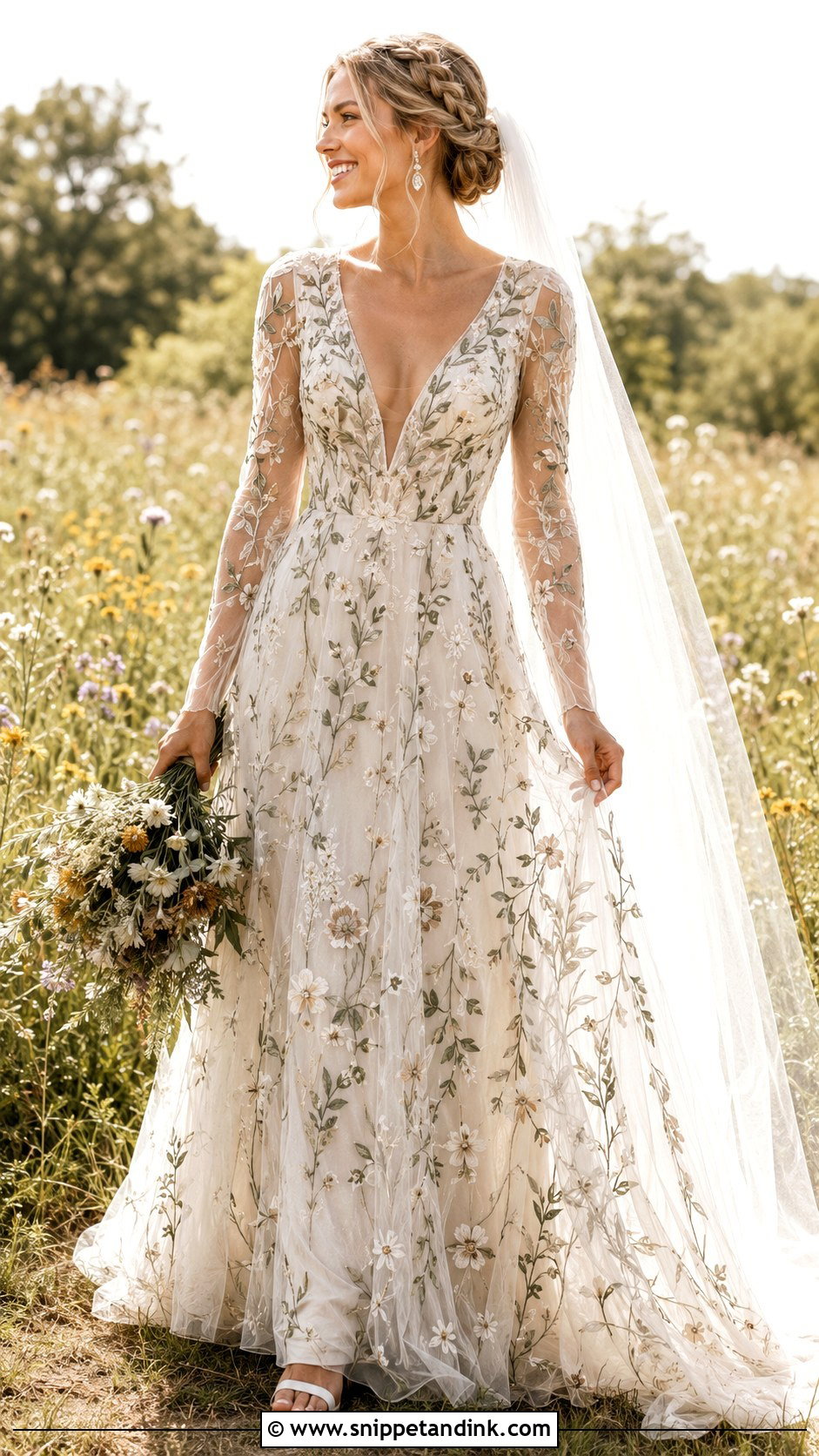 Floral Embroidered Boho Wedding Dress - Snippet and Ink - 20 Boho Long Sleeve Wedding Dress Ideas