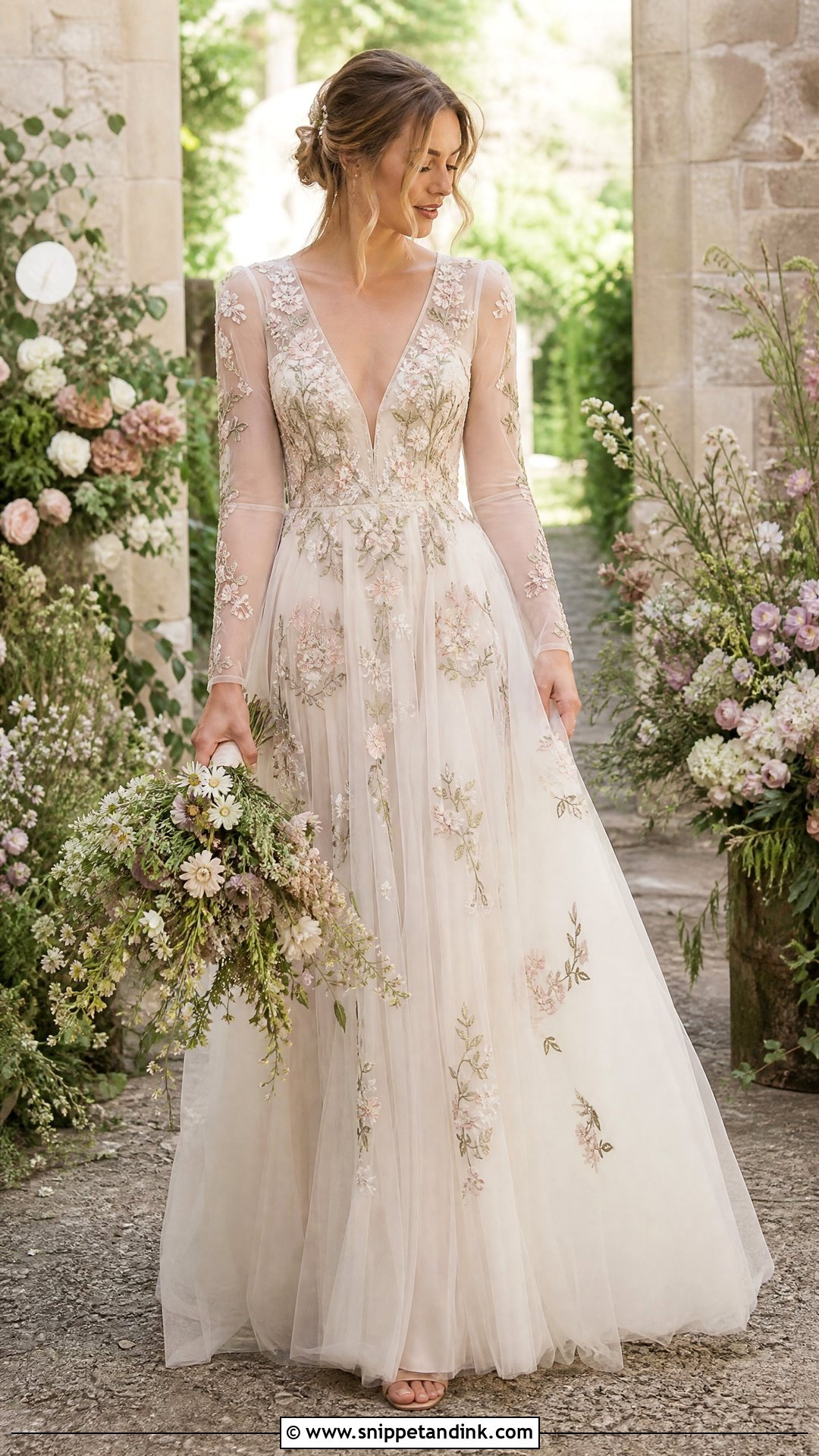 Floral Embroidered Boho Wedding Dress - Snippet and Ink - 25 Boho Whimsical Wedding Dress Ideas