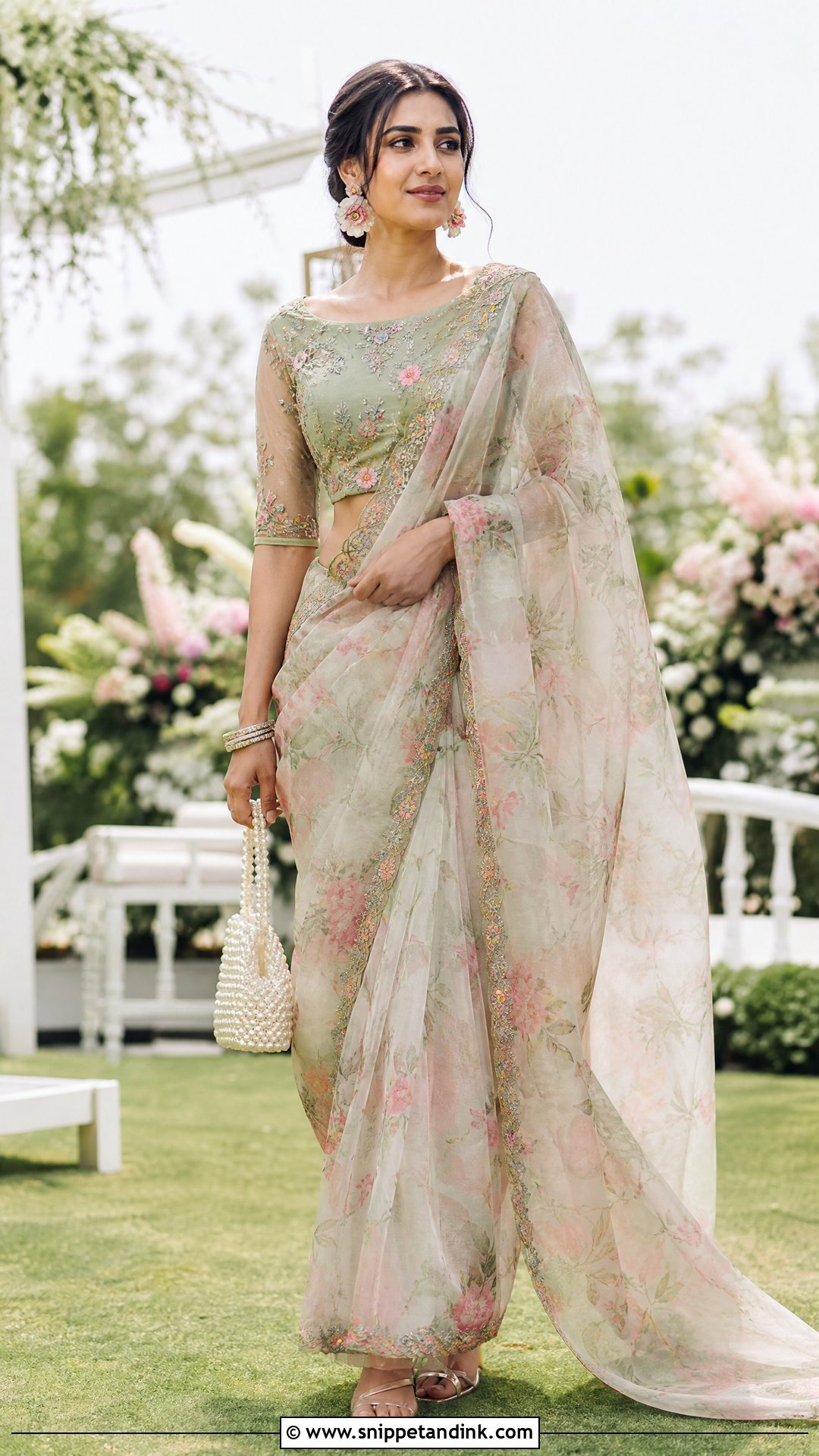 Floral Embroidered Bridal Blouse With Pastel Saree - Snippet and Ink - 25 Blouse Design for Bride Ideas