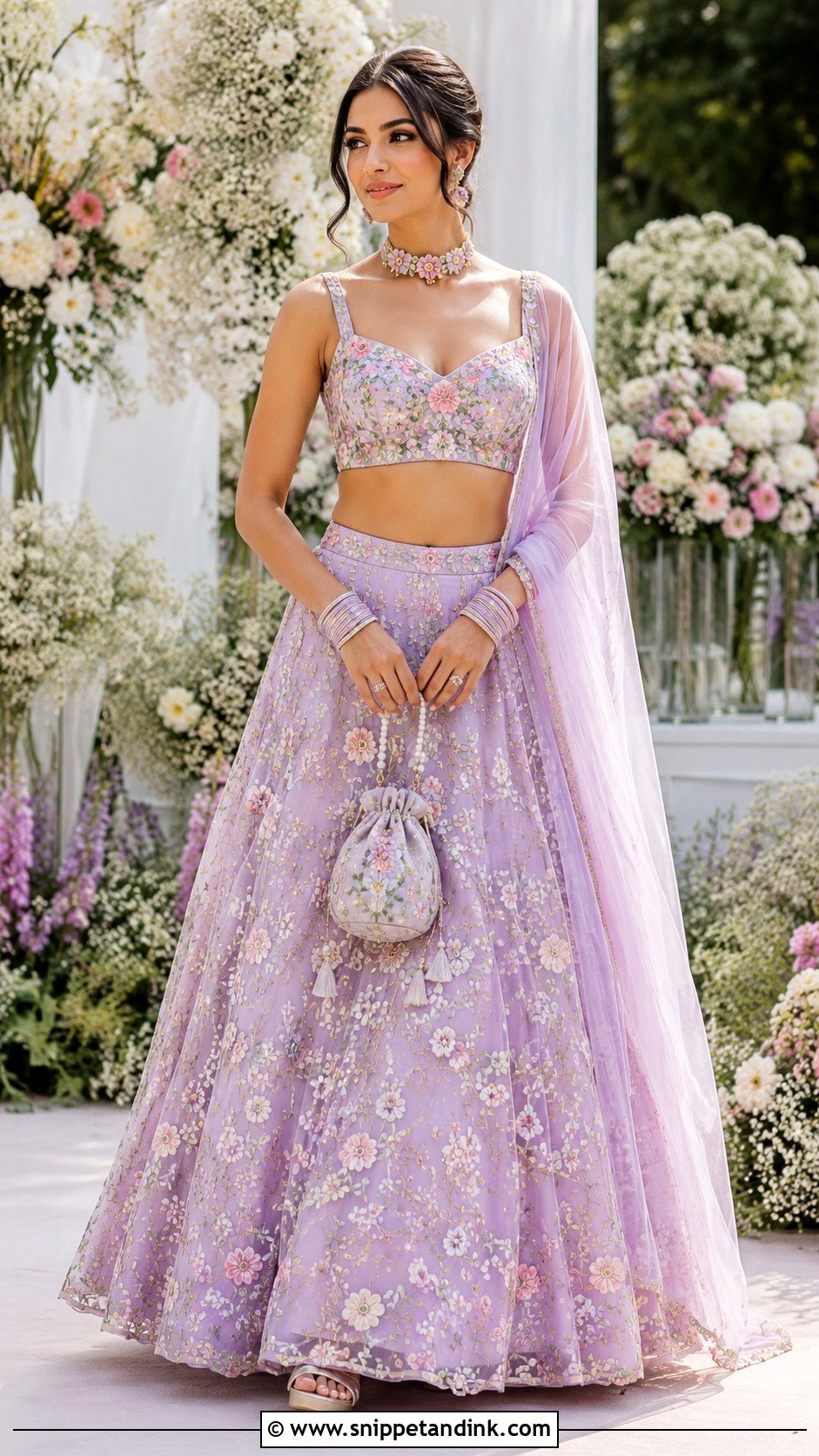 Floral Embroidered Bridal Choli With Pastel Lehenga - Snippet and Ink - 20 Bridal Choli Designs