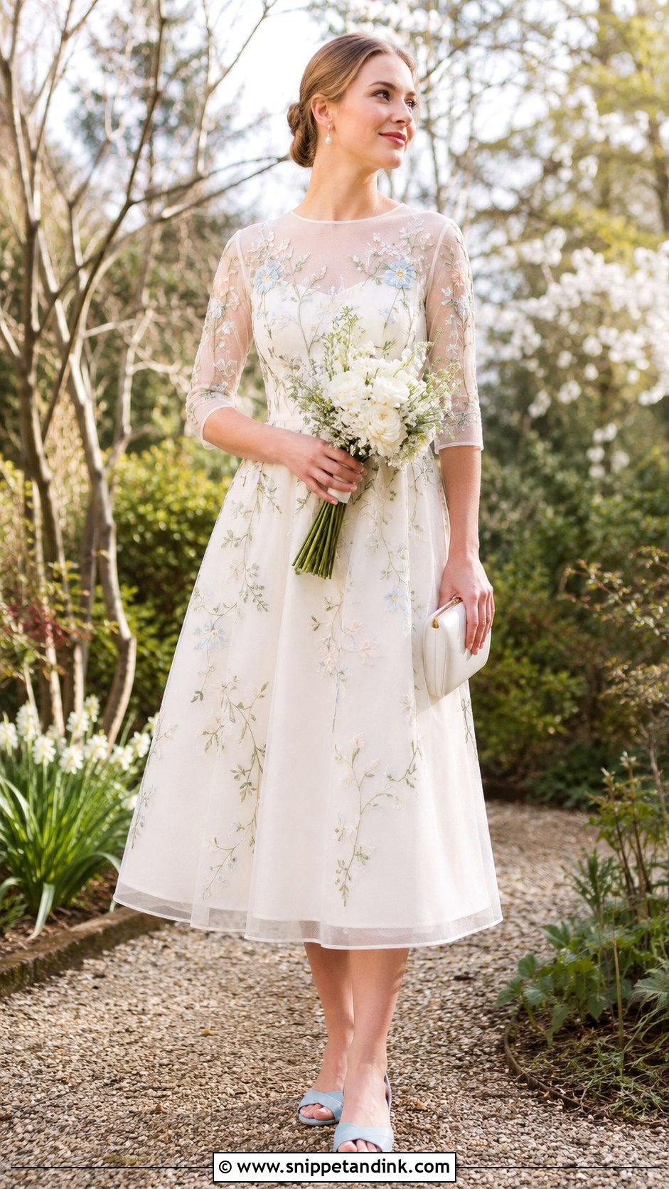 Floral Embroidered Bridal Dress With Block Heels - Snippet and Ink - 20 Casual Bridal Dress Ideas