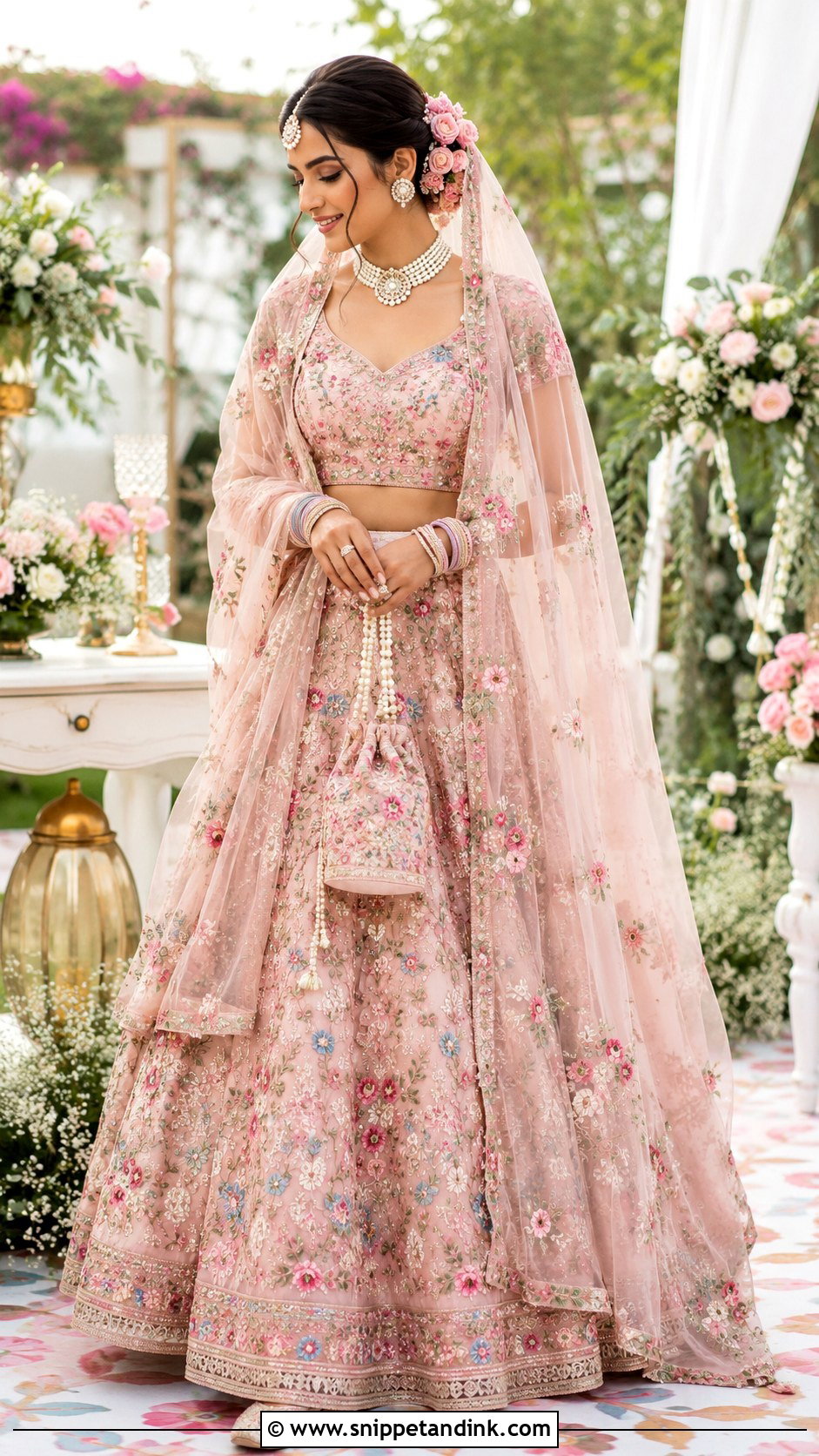Floral Embroidered Bridal Dupatta - Snippet and Ink - 20 Bridal Duppata Design Ideas