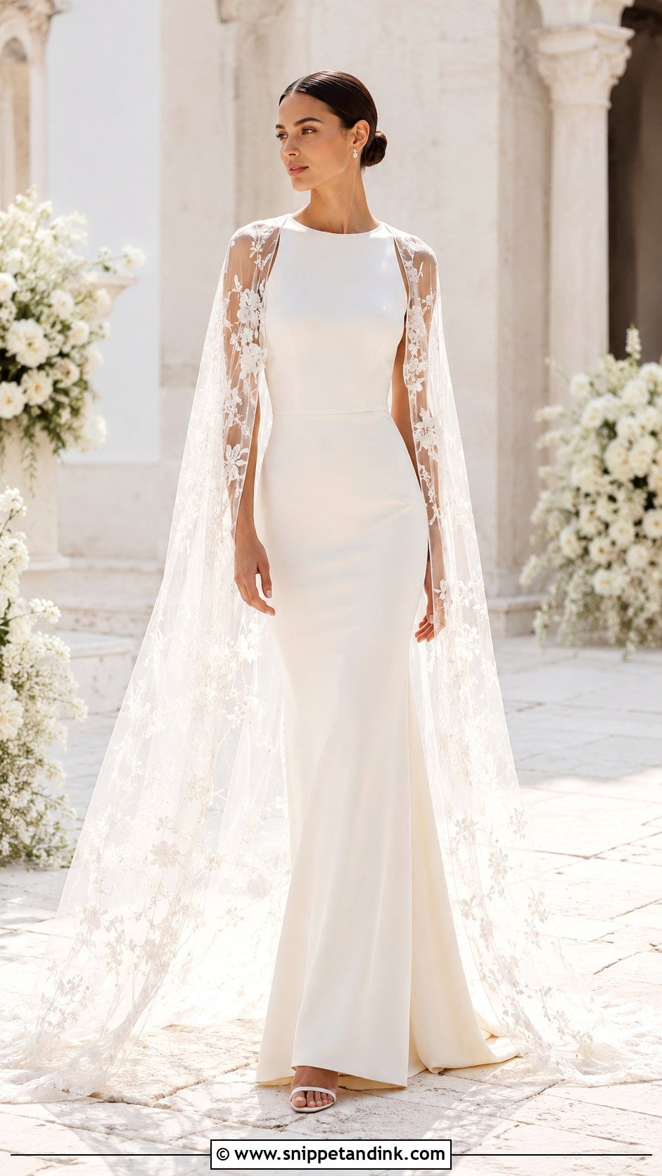 Floral Embroidered Cape Wedding Dress - Snippet and Ink - 25 Floral Embroidered Wedding Dress Ideas