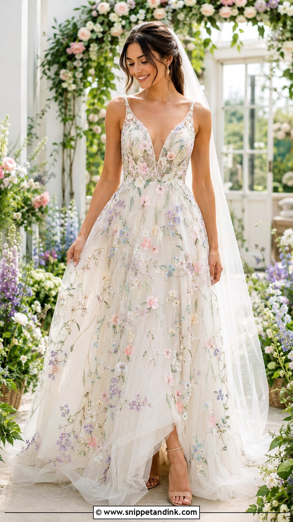 Floral Embroidered Colorful Wedding Dress - Snippet and Ink - 25 Floral Embroidered Wedding Dress Ideas