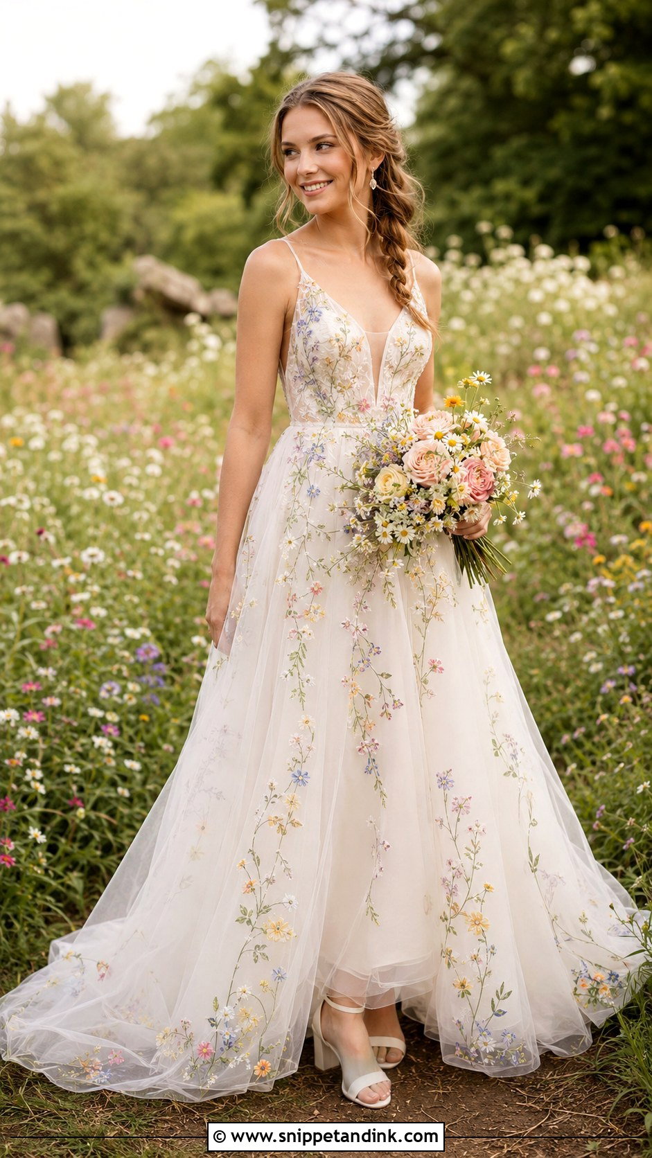 Floral Embroidered Cottagecore Wedding Dress - Snippet and Ink - 20 Cottagecore Wedding Dresses