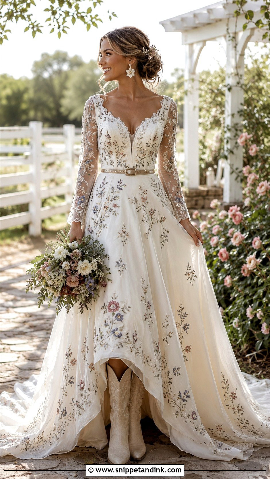 Floral Embroidered Cowboy Wedding Dress - Snippet and Ink - 20 Cowboy Wedding Dress Ideas