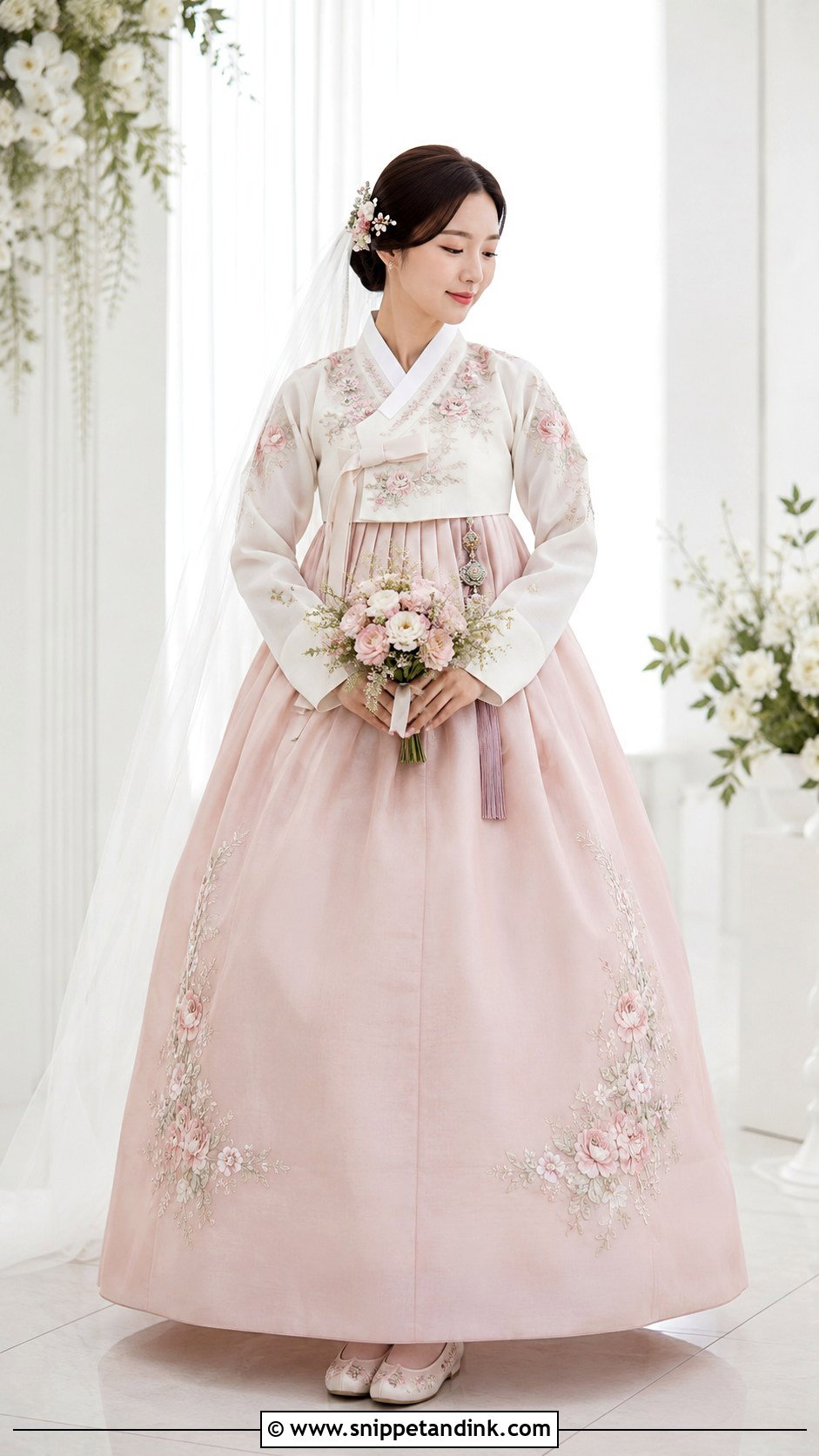 Floral Embroidered Hanbok Korean Bridal Dress - Snippet and Ink - 20 Korean Bridal Dress Ideas
