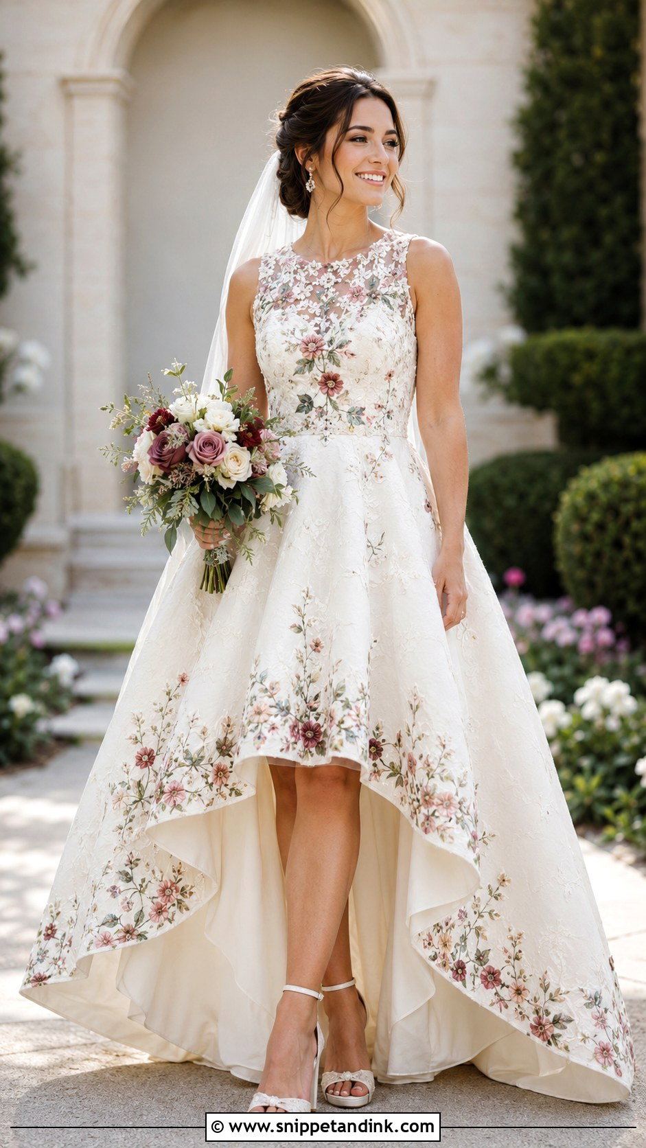 Floral Embroidered High Low Wedding Dress - Snippet and Ink - 25 Floral Embroidered Wedding Dress Ideas