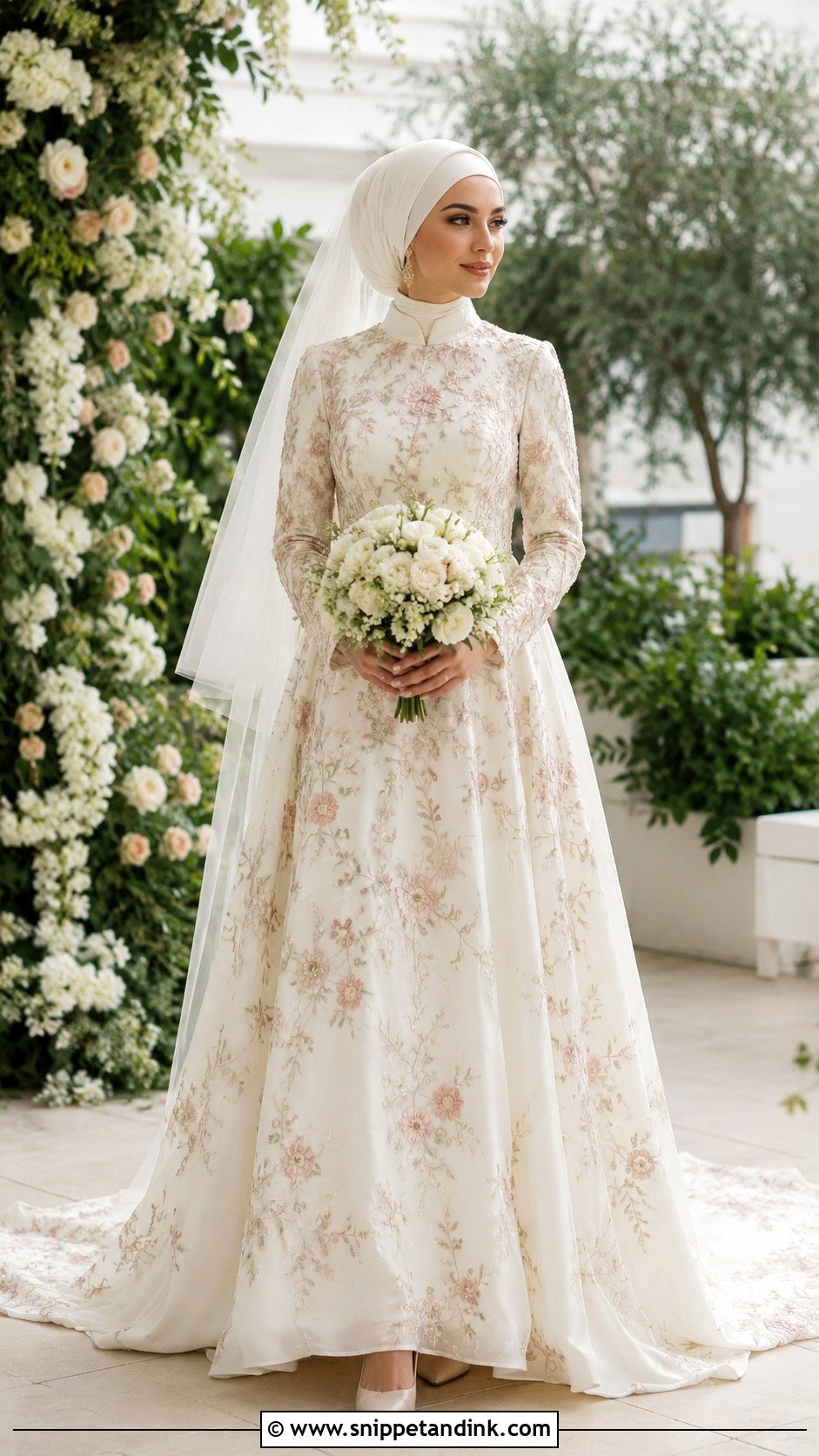 Floral Embroidered Hijabi Bride Dress - Snippet and Ink - 20 Hijabi Bride Dress Ideas