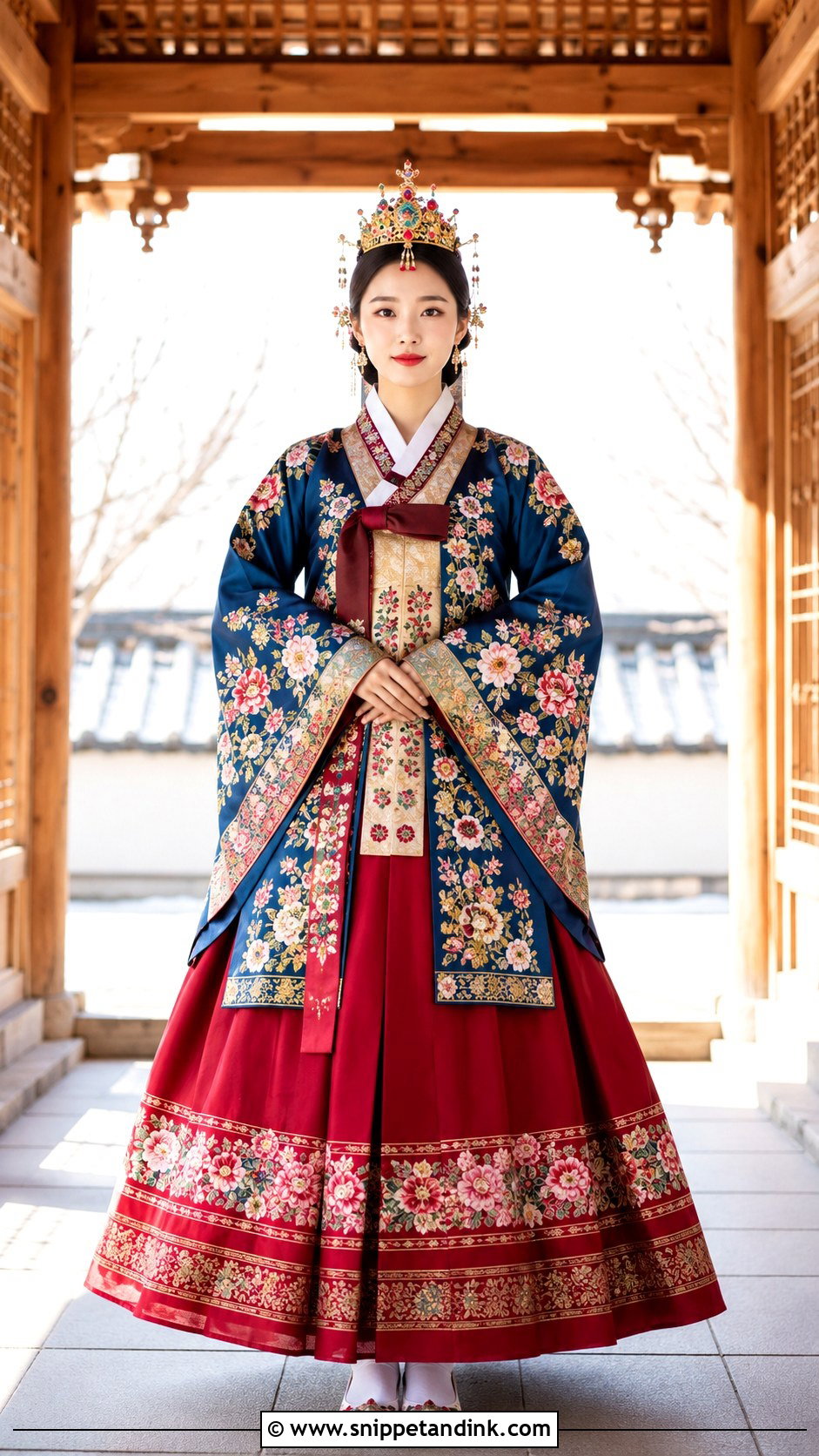 Floral Embroidered Hwarot Wedding Hanbok - Snippet and Ink - 20 Hanbok Wedding Dress Ideas