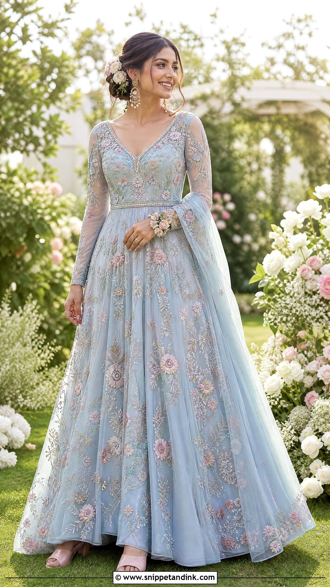 Floral Embroidered Indian Bridal Gown - Snippet and Ink - 20 Indian Bridal Gown Ideas