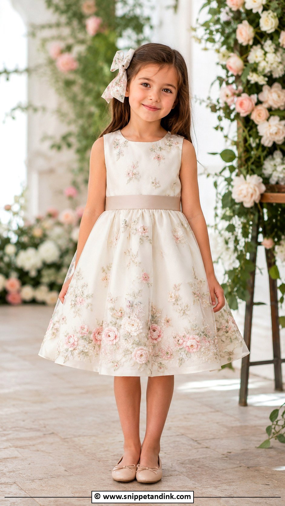Floral Embroidered Kids Wedding Dress With Nude Flats - Snippet and Ink - 25 Wedding Dress for Kids Ideas