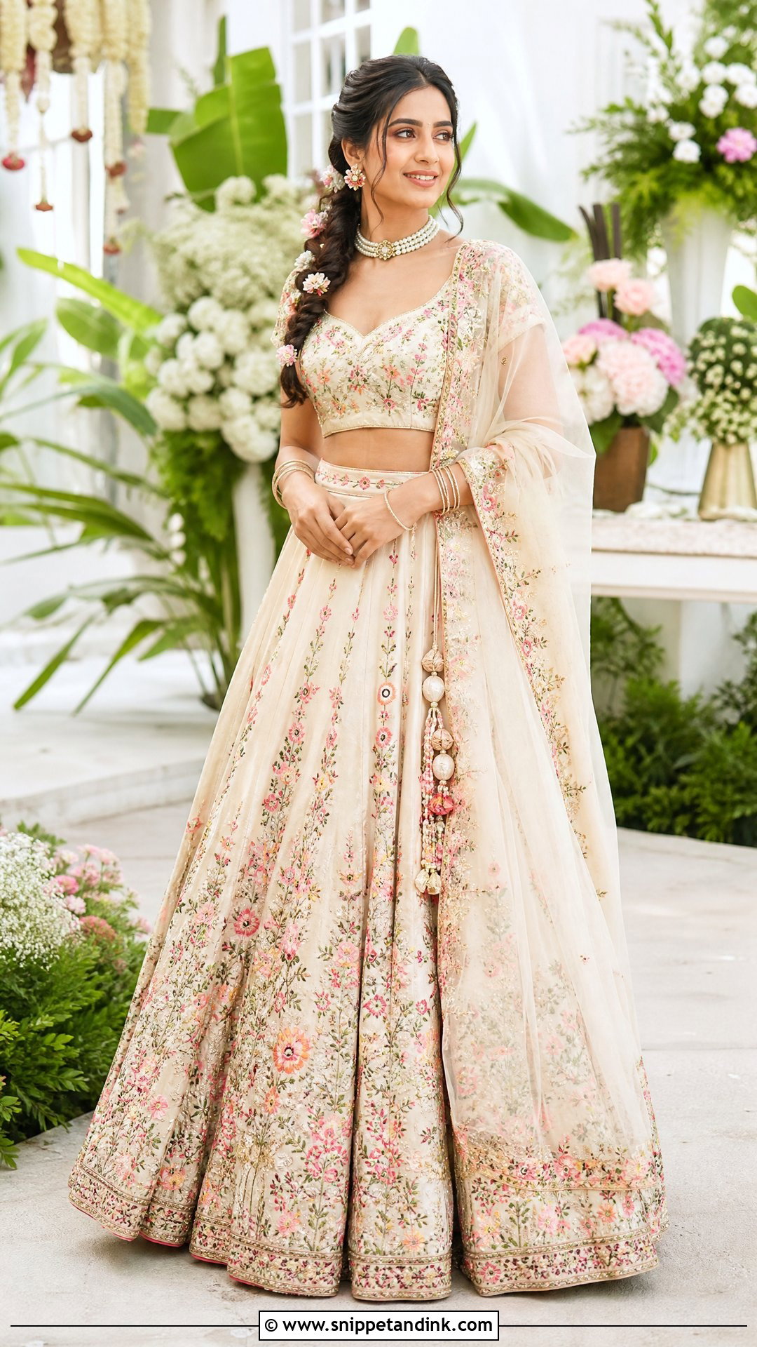 Floral Embroidered Lehenga Pellikuthuru Look - Snippet and Ink - 20 Pellikuthuru Look Ideas