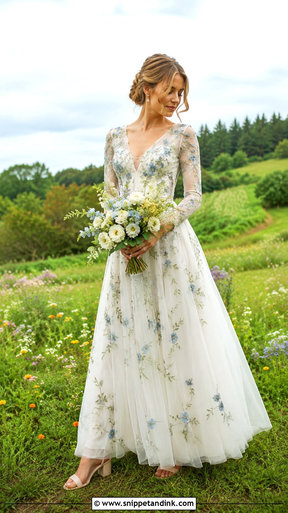 Floral Embroidered Long Sleeve Elopement Dress - Snippet and Ink - 20 Long Sleeve Elopement Dress Ideas