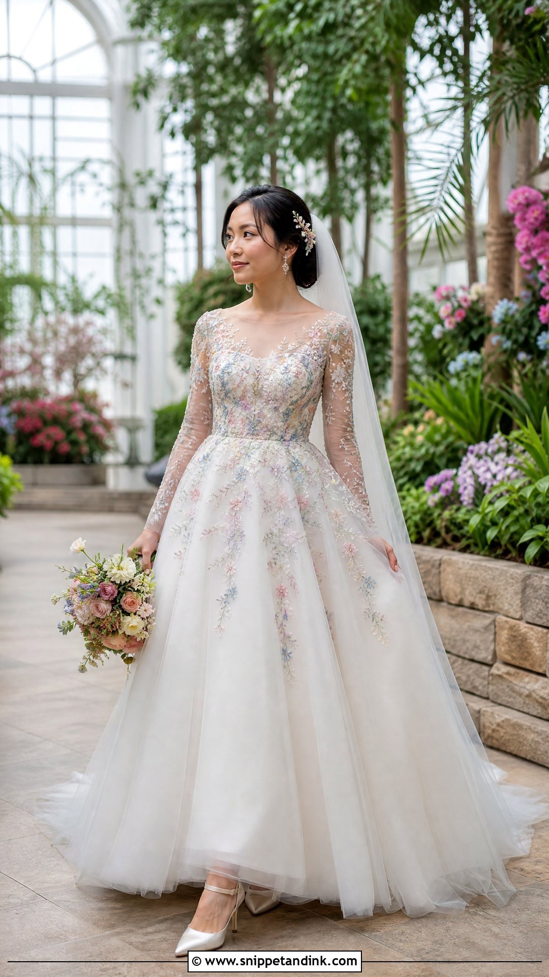 Floral Embroidered Long Sleeve Wedding Dress - Snippet and Ink - 25 Vintage Long Sleeve Wedding Dress Ideas