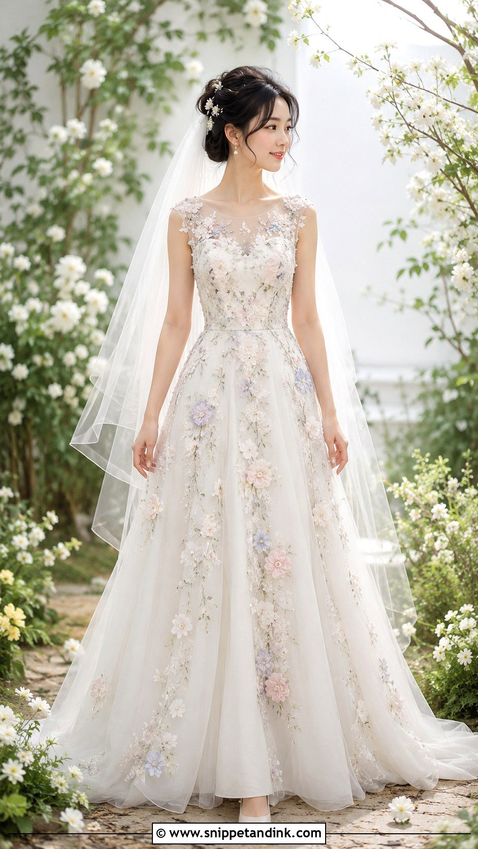 Floral Embroidered Manhwa Wedding Dress - Snippet and Ink - 20 Manhwa Wedding Dress Ideas