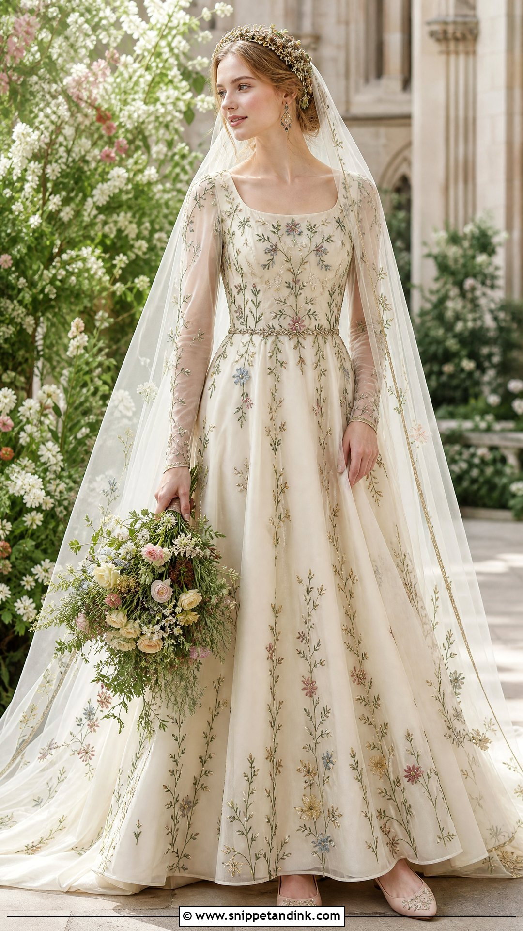 Floral Embroidered Medieval Queen Wedding Dress - Snippet and Ink - 20 Medieval Queen Wedding Dress Ideas