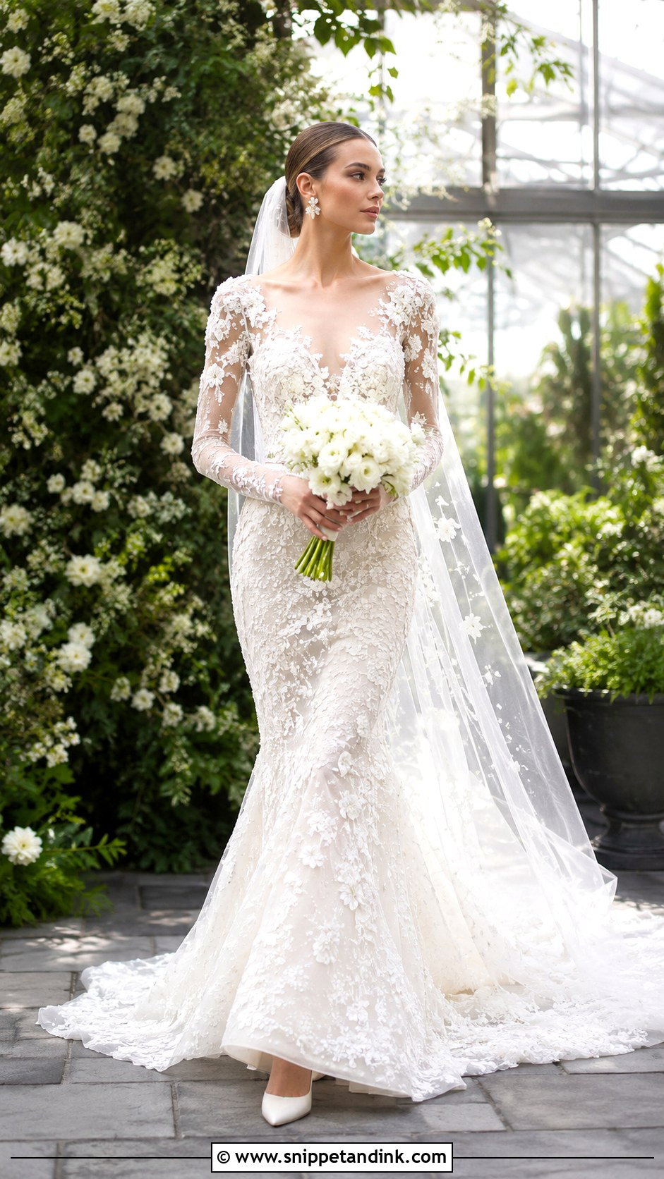 Floral Embroidered Mermaid Wedding Dress - Snippet and Ink - 20 Haley Bieber Wedding Dress Ideas